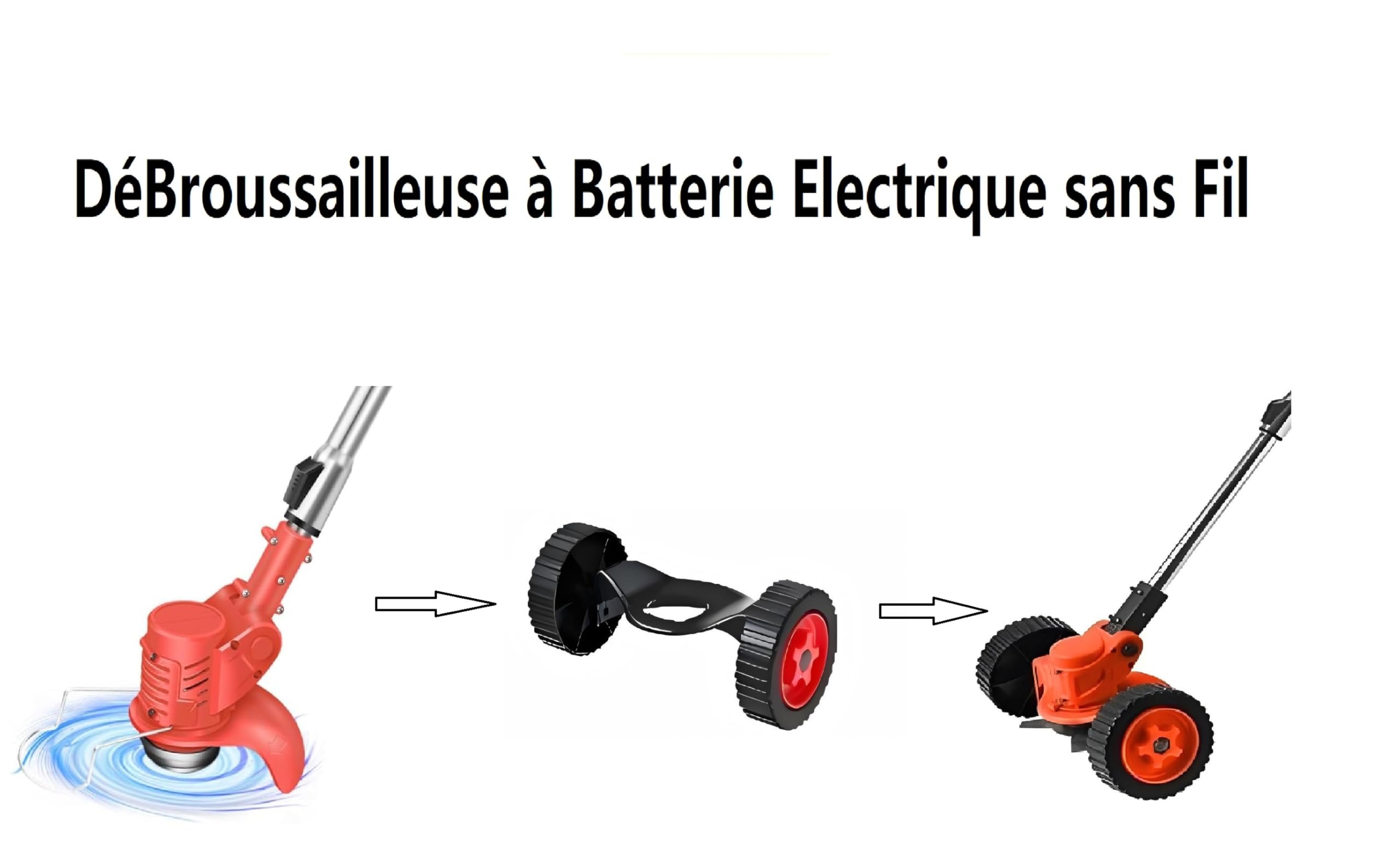 Débroussailleuse Électrique sans Fil, Légère et Pliable, 2 Batteries 2000mAh 21V, 4 Types de Lames, pour Pelouse et Jardin (Rouge)