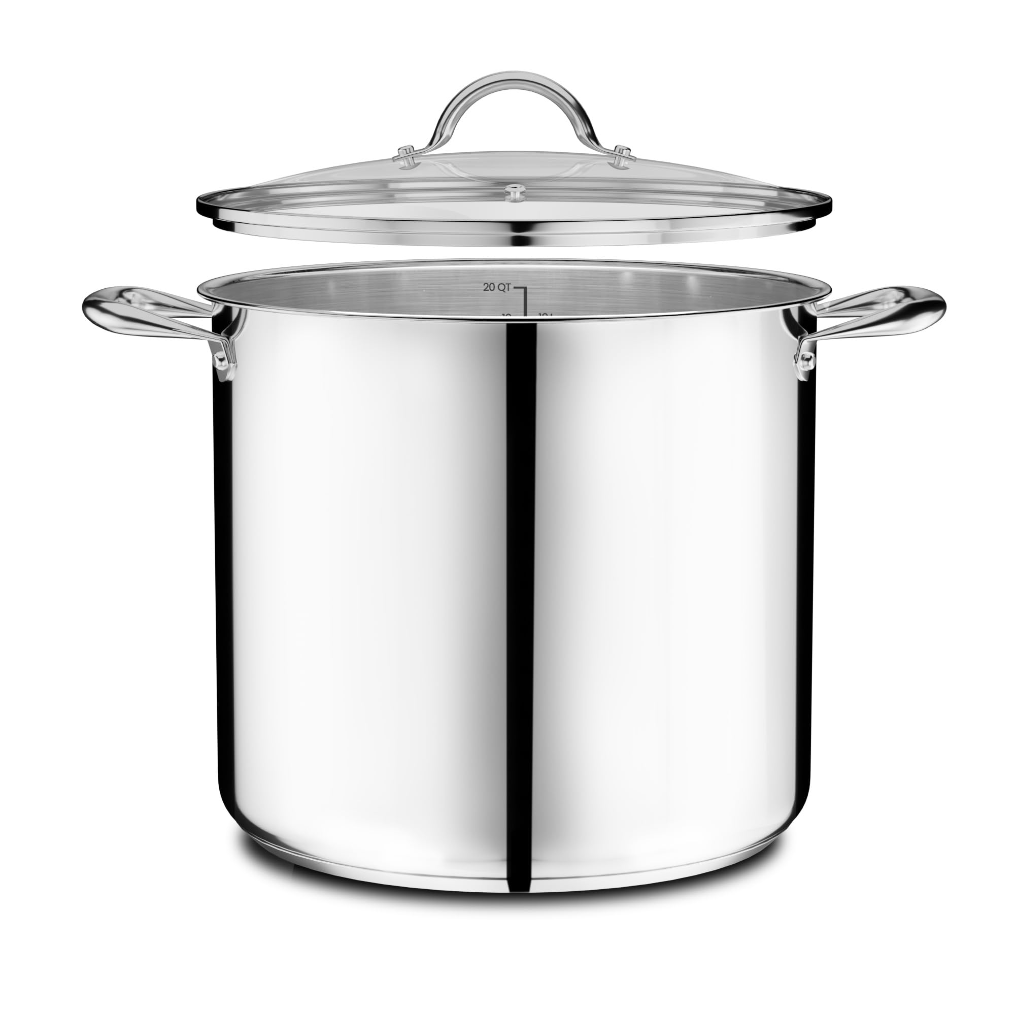 Deluxe 20-Quart Stainless Steel Stockpot w/Tempered Glass See-Through Lid - Simmering Delicious Soups Stews & Induction Cooking - Exceptional Heat Distribution - Heavy-Duty & Food-Grade