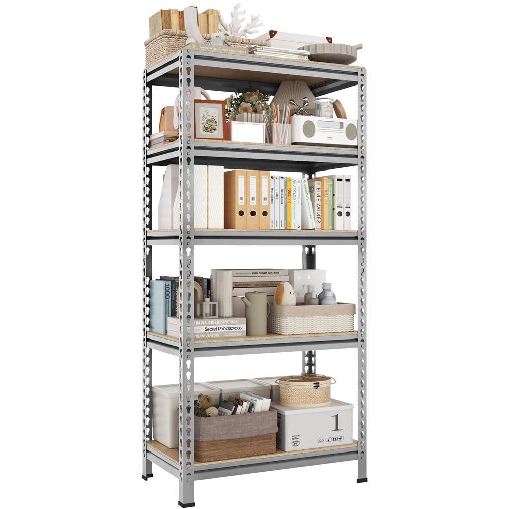 Yaheetech Estantería Metálica Galvanizada 150x70x30cm Estanterias Almacenaje de 5 Niveles Estante Industrial de Almacenamiento para Trastero Garaje Taller Carga de 750 kg sin Tornillos Gris Claro