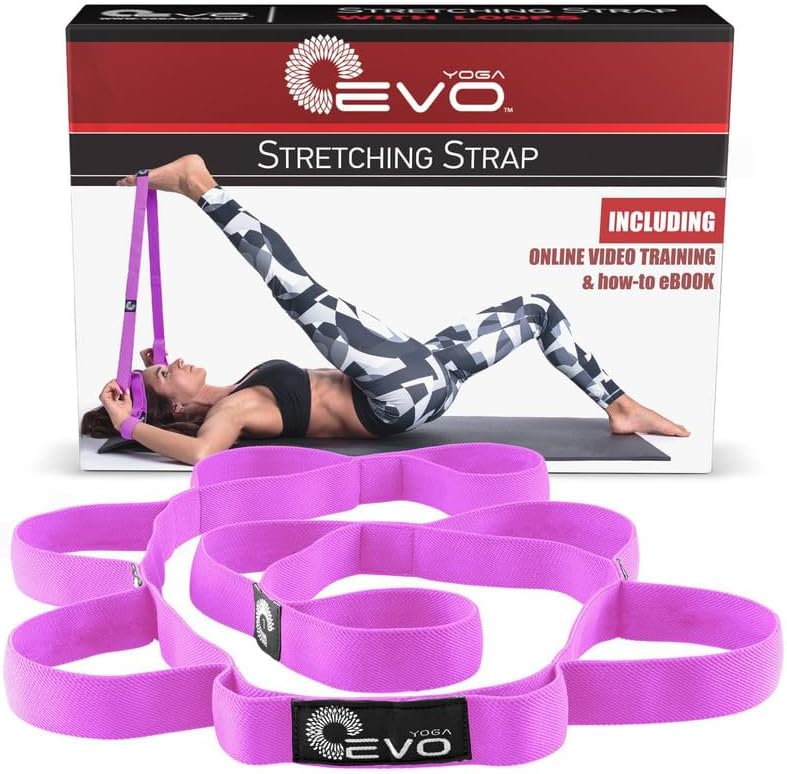 Stretching Strap with Loops for Physical Therapy – Yoga Strap for Stretching – Hamstring Stretch Strap with 10 Loops – FlexStrap for Lower Back Pain – Stretching Exercise Instructions