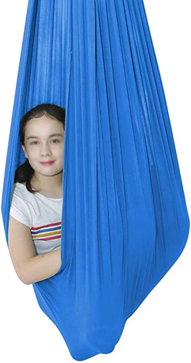 Indoor Therapy Swing Adjustable Yoga Cuddle Hammock Elastic Hanging Seat Ideal Sensory Integration Up to 440lbs for Kids Or Adults (Color : Blue, Size : 100 x 280 cm)