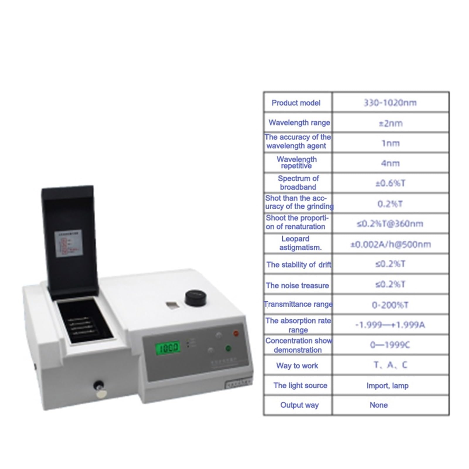 Espectrofotómetro Visible Probador UV Banda Ancha Espectral 4NM Medidor De Luz Alta Precisión Rango Longitud Onda 330-1020NM Amplio Rango, Alta PrecisióN