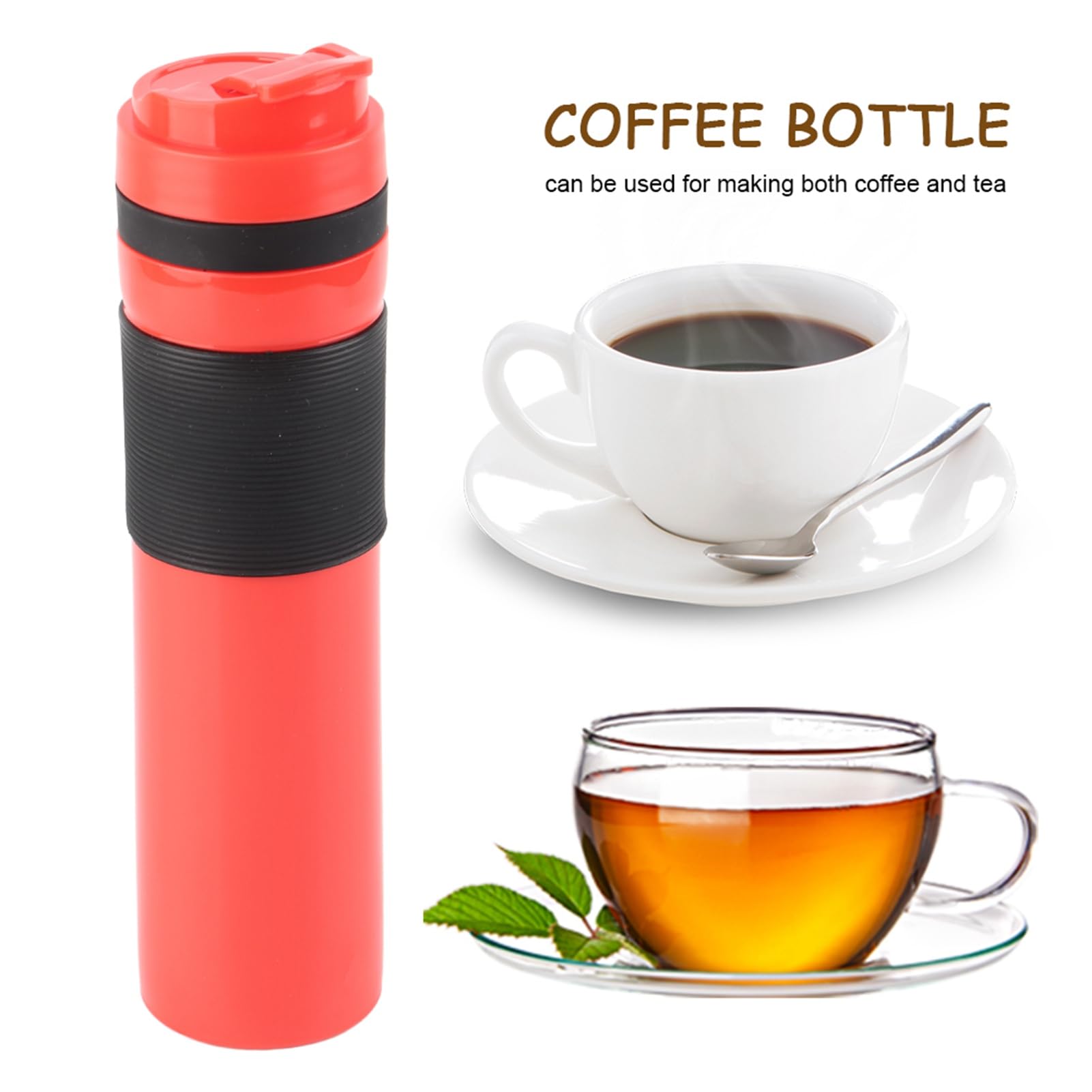 Acouto Travel French Press 350ml Portable Bottle Tea Coffee Maker Drinking Water Cup Mug for Travelling Camping Outdoors Red
