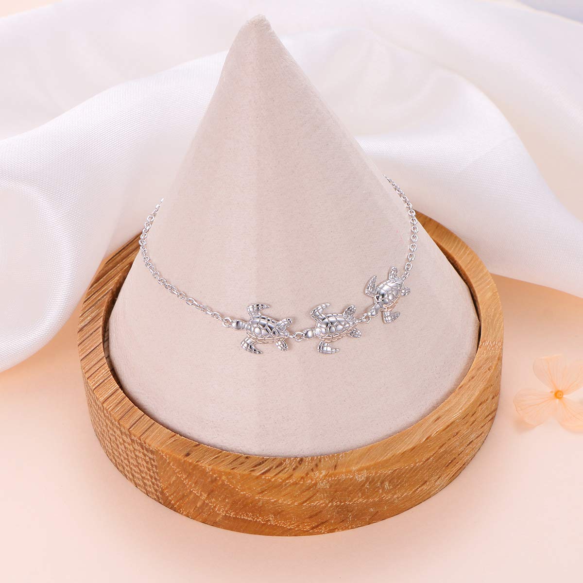 (Salute e longevità) Cavigliera a forma di cuore per donne e ragazze adolescenti in argento Sterling regolabile con tartaruga piede mare/rana animale cavigliera gioielli 22,5 cm miglior regalo di compleanno
