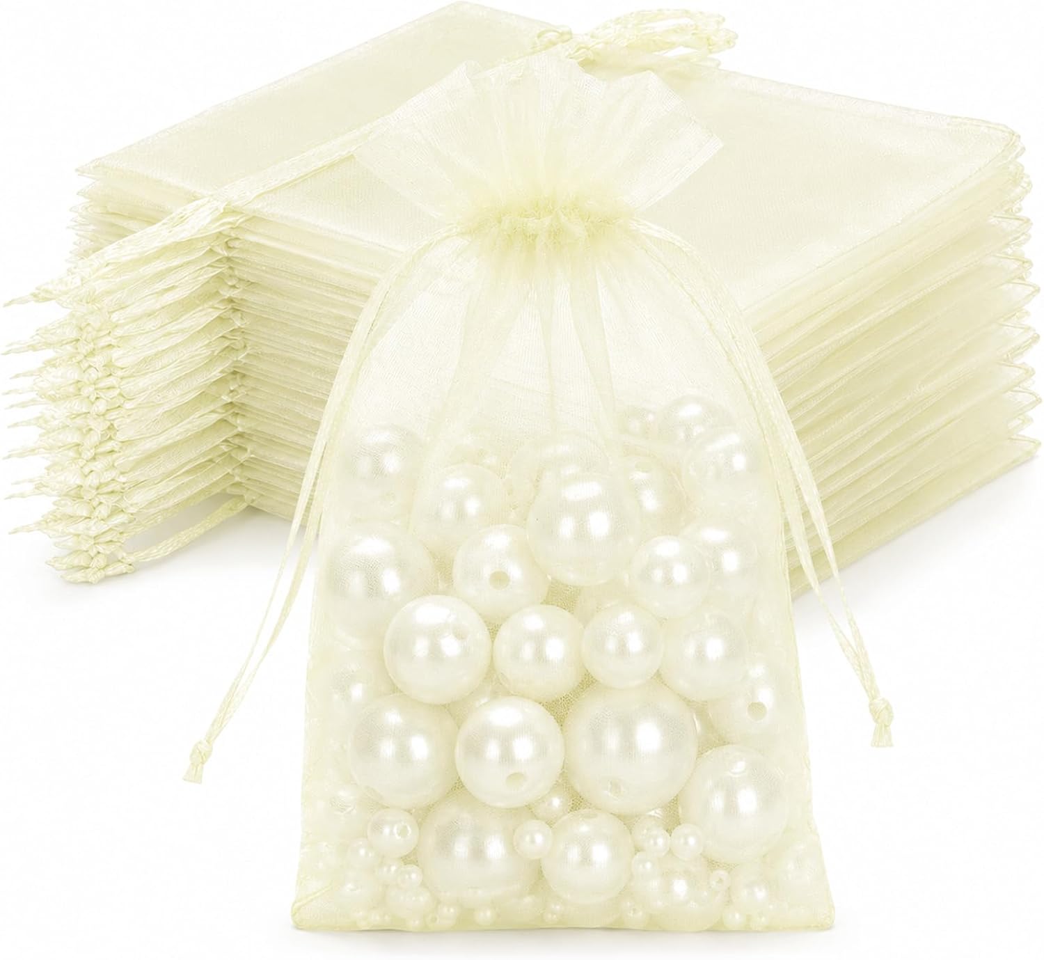 joycraft Organza Bags 4x6 inch - Ivory Drawstring Gift Packaging Pouch with Breathable Mesh for Wedding Favors, Jewelry Display, Candy Bags | Reusable Craft Supplies, Small Business