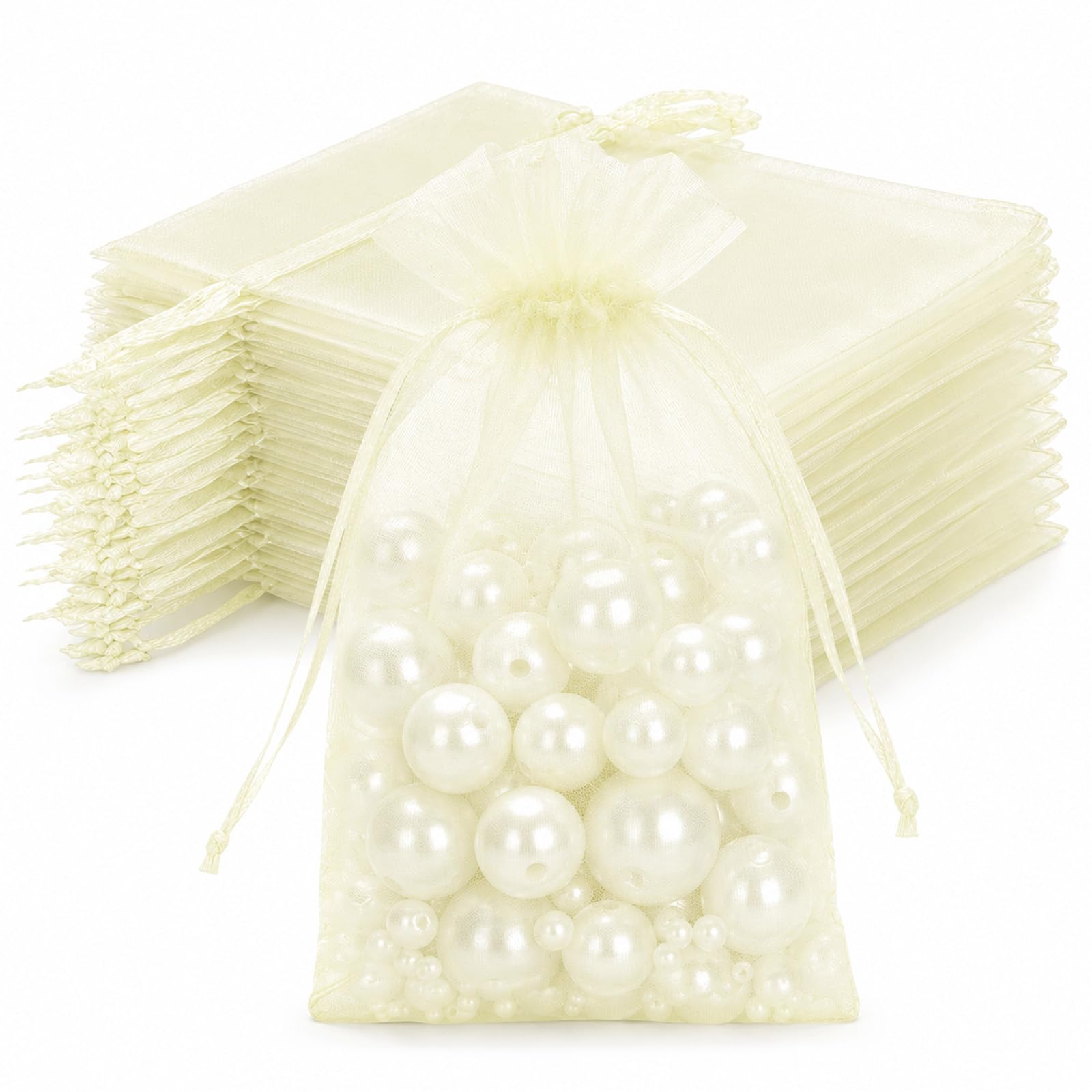 joycraft Organza Bags 4x6 inch - Ivory Drawstring Gift Packaging Pouch with Breathable Mesh for Wedding Favors, Jewelry Display, Candy Bags | Reusable Craft Supplies, Small Business โ image 1