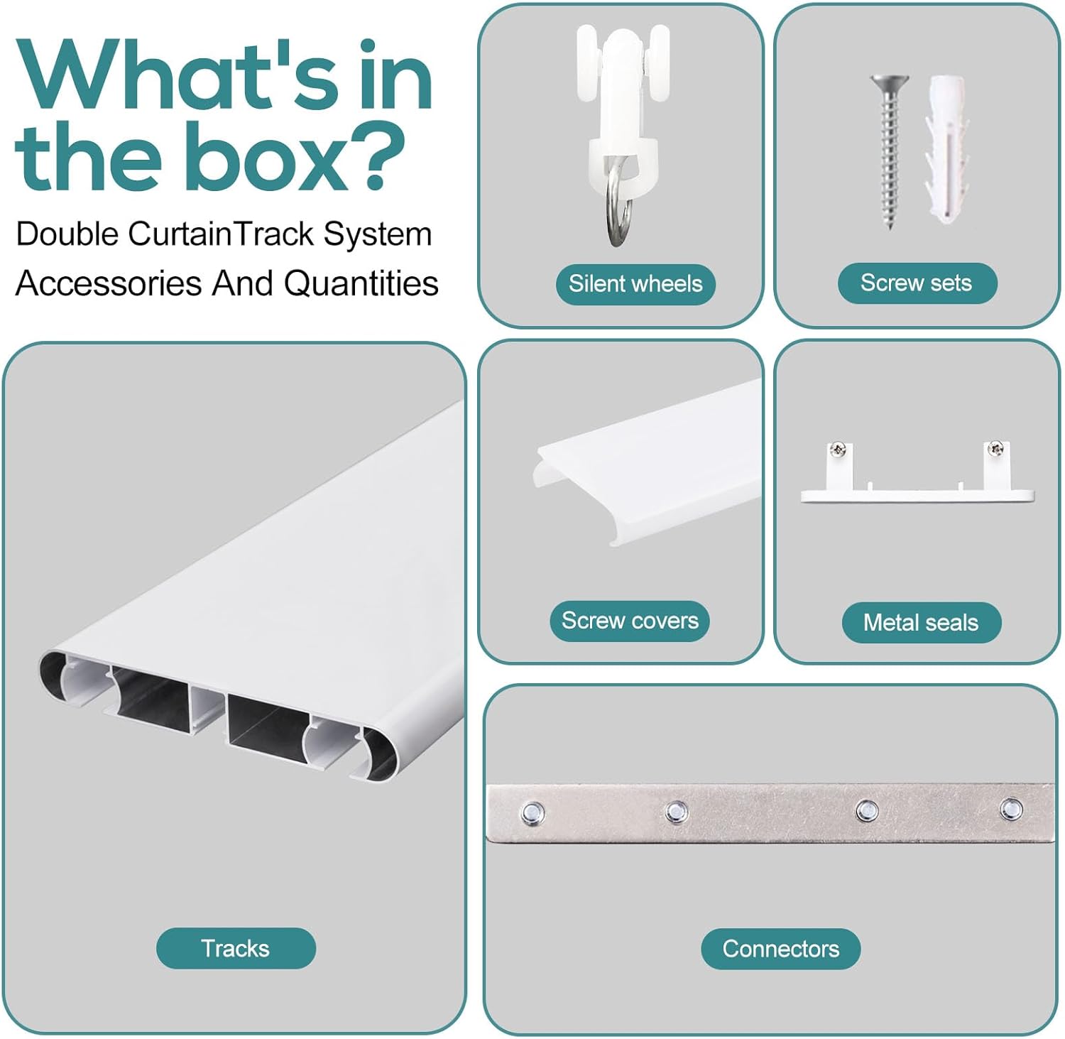 Customized Double Ccurtain Track, Silent Heavy Duty Double Row Ceiling Mount Curtain Track System Slider Rail Tracks for Living Room, Bedroom, White