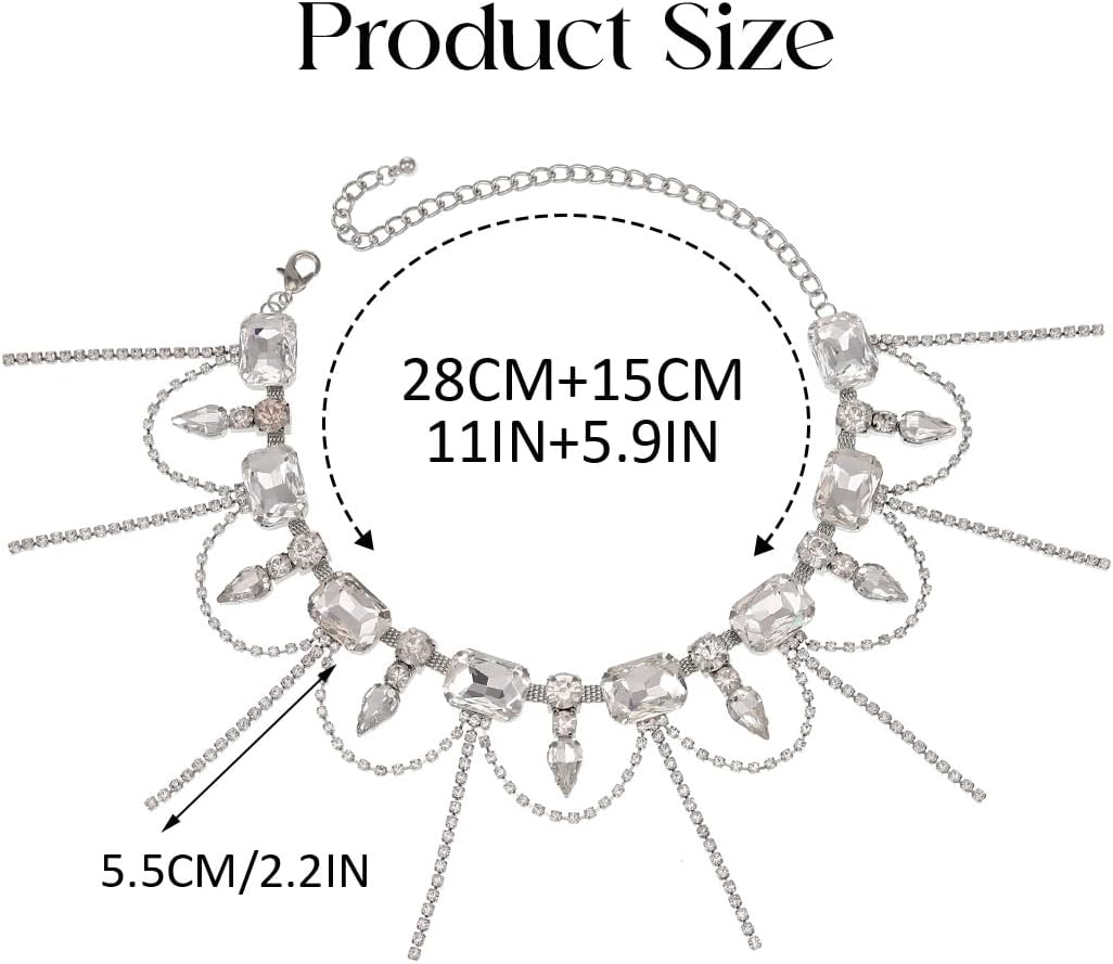 Brishow Silver Rhinestone Choker Necklaces Sparkly Crystal Necklace Prom Tassel Choker Jewelry for Women - Image 5