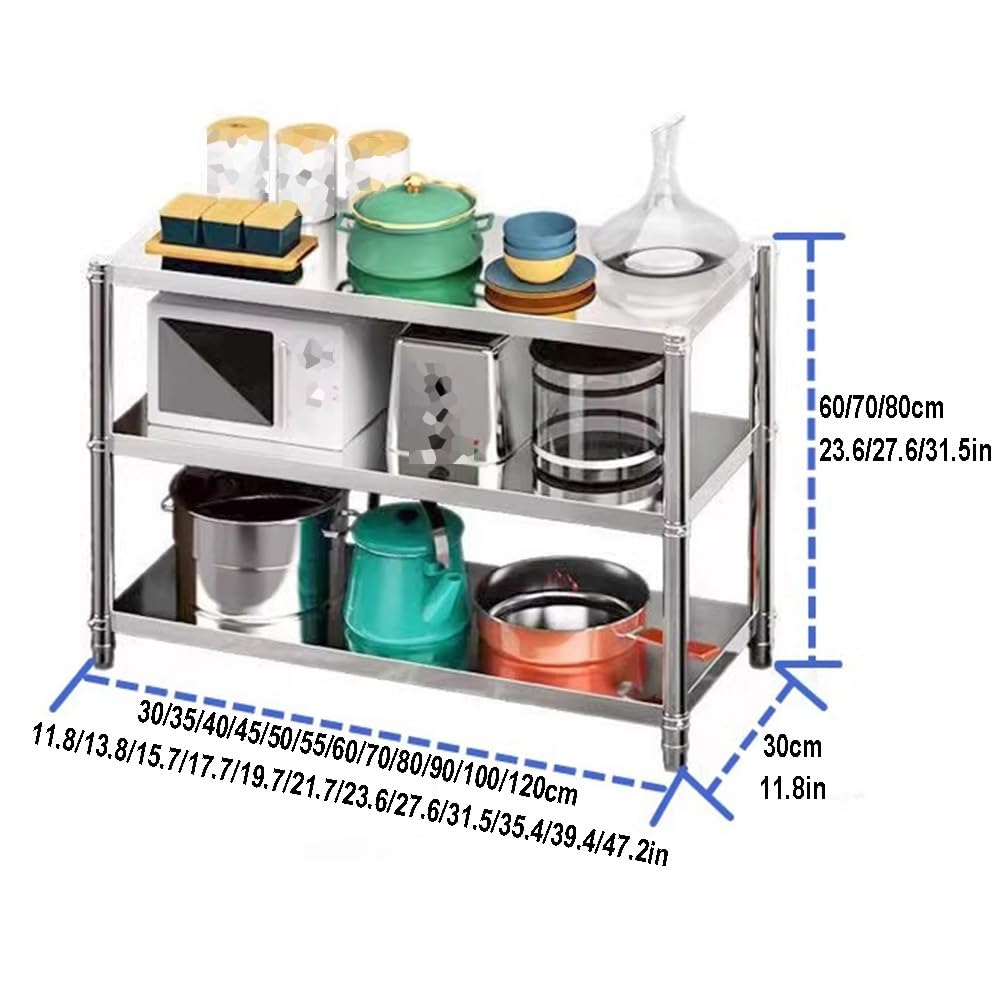 Scaffale resistente a 3 ripiani in acciaio inox, regolabile, per cucina, ristorante, garage, scaffalatura commerciale (60 x 25 x 60 cm)