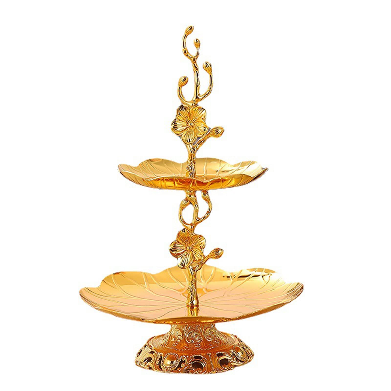 Golden Dessert Stand For Creative Fruit Plates Double Layer Cupcake Serving Tower Golden Cake Snacks Serving Tray