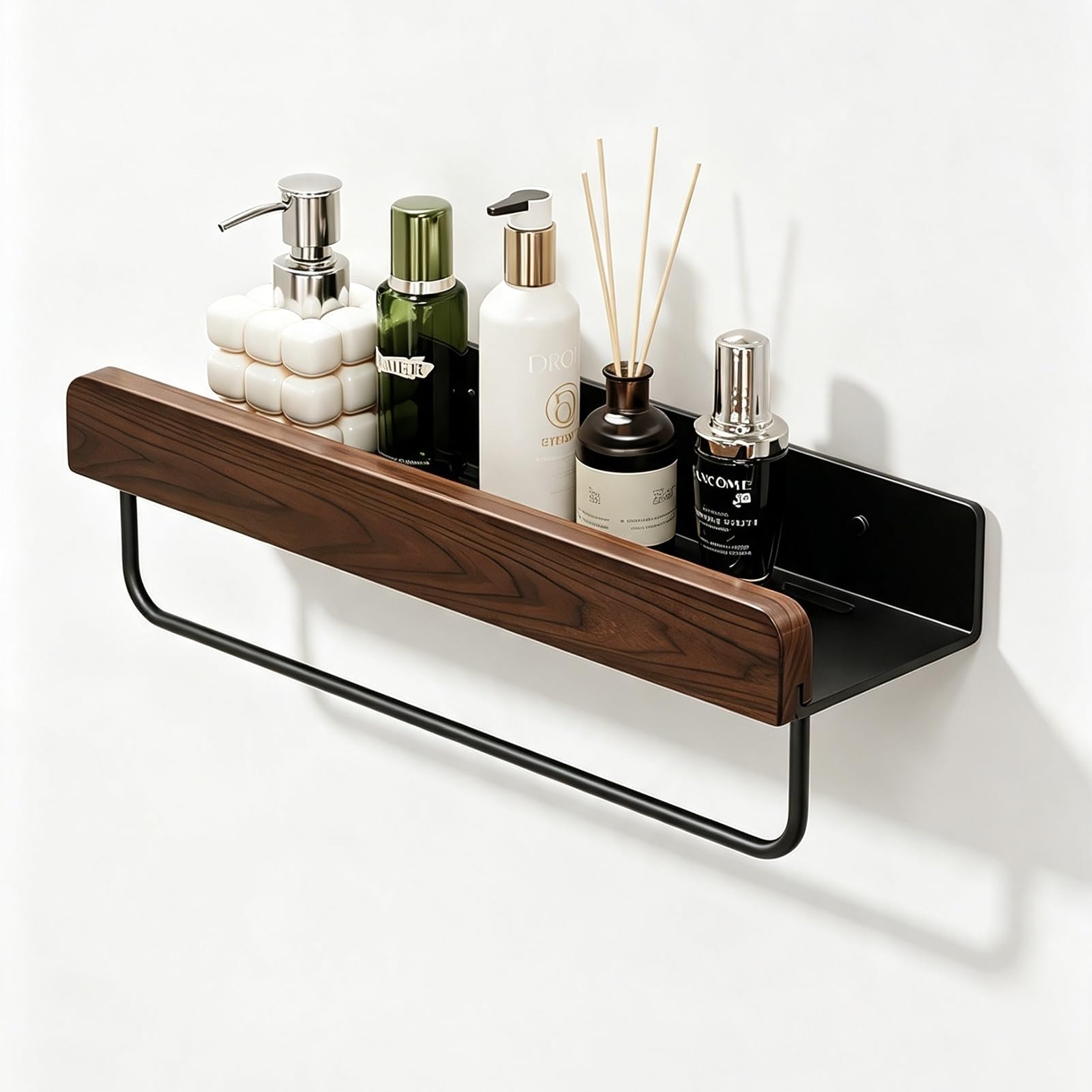 Organizer Da Bagno A Parete Senza Fori, Portasciugamani Doccia In Acciaio Al Carbonio Effetto Legno Per Bagno, Doccia, Cucina(60cm)
