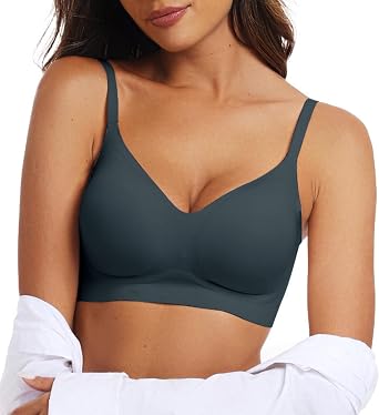 OEAK Womens Seamless Bra Support V Neck Bralettes Adjustable Wireless Padded Comfort Bras Adjustable Basic Everyday Bras Navy M