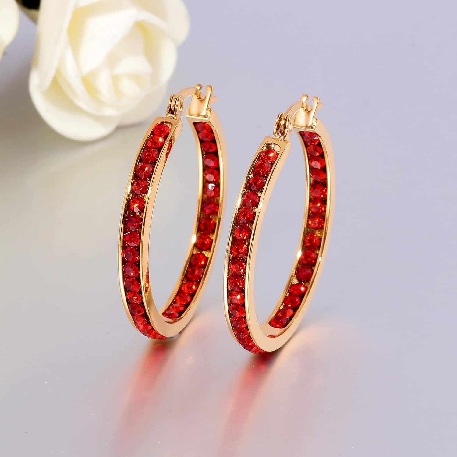 CiNily Stainless Steel Cubic Zirconia Hoop Earrings Silver/Gold Plated Earrings for Sensitive Ears - Image 5