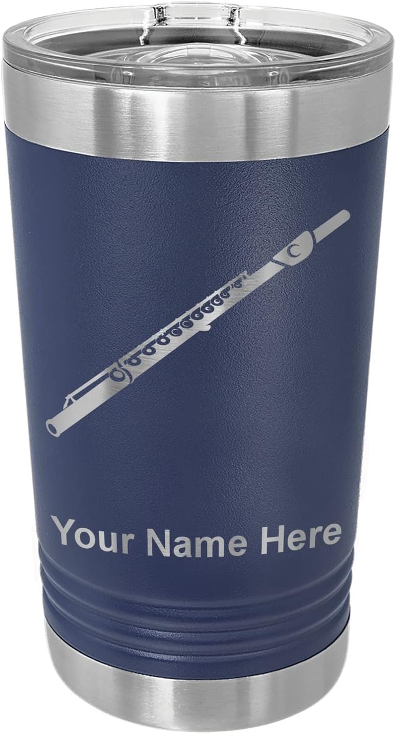 LaserGram 16oz Vacuum Insulated Pint Tumbler, Flute, Personalized Engraving Included (Navy Blue)