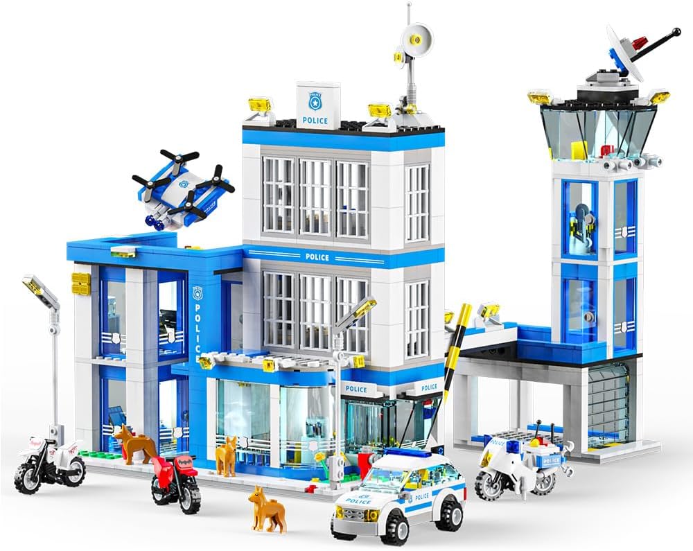 RiceBlock 833pcs City Police Station Building Sets, City Police Sets Toy Building Bricks Kit, Learning Roleplay STEM Police Toys Birthday for Kids Boys Aged 6-12