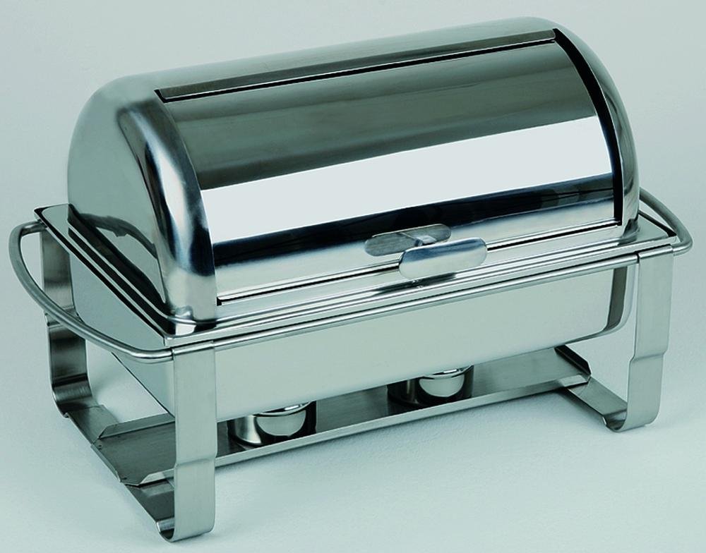 APS Rolltop-Chafing Dish, 63,5 x 35 x 40 cm, recipiente para comida con tapa y depósito de agua con bandeja para calentar una placa de calor, dos recipientes para pasta combustible, recipiente de calor para alimentos, tamaño 9 litros