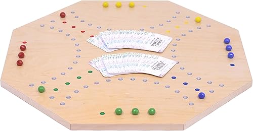 Miniatura 5 de AmishToyBox.com Marble Chase (Cards N' Marbles) Juego de madera – Tablero de doble cara de 23 pulgadas de ancho – Incluye cartas y canicas
