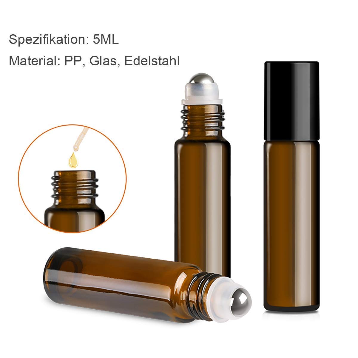 3 Stück 30 Ml Braune Glas-Rollerflaschen Mit Edelstahlball – Für ätherische Öle, Parfüm, Lippenbalsam