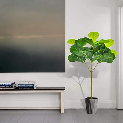 Miniatura 5 de Boagkaah - Plantas artificiales de 25.6 pulgadas, hoja de violín, higuera sintética, ficus, arbustos falsos, vegetación para jardín, porche,