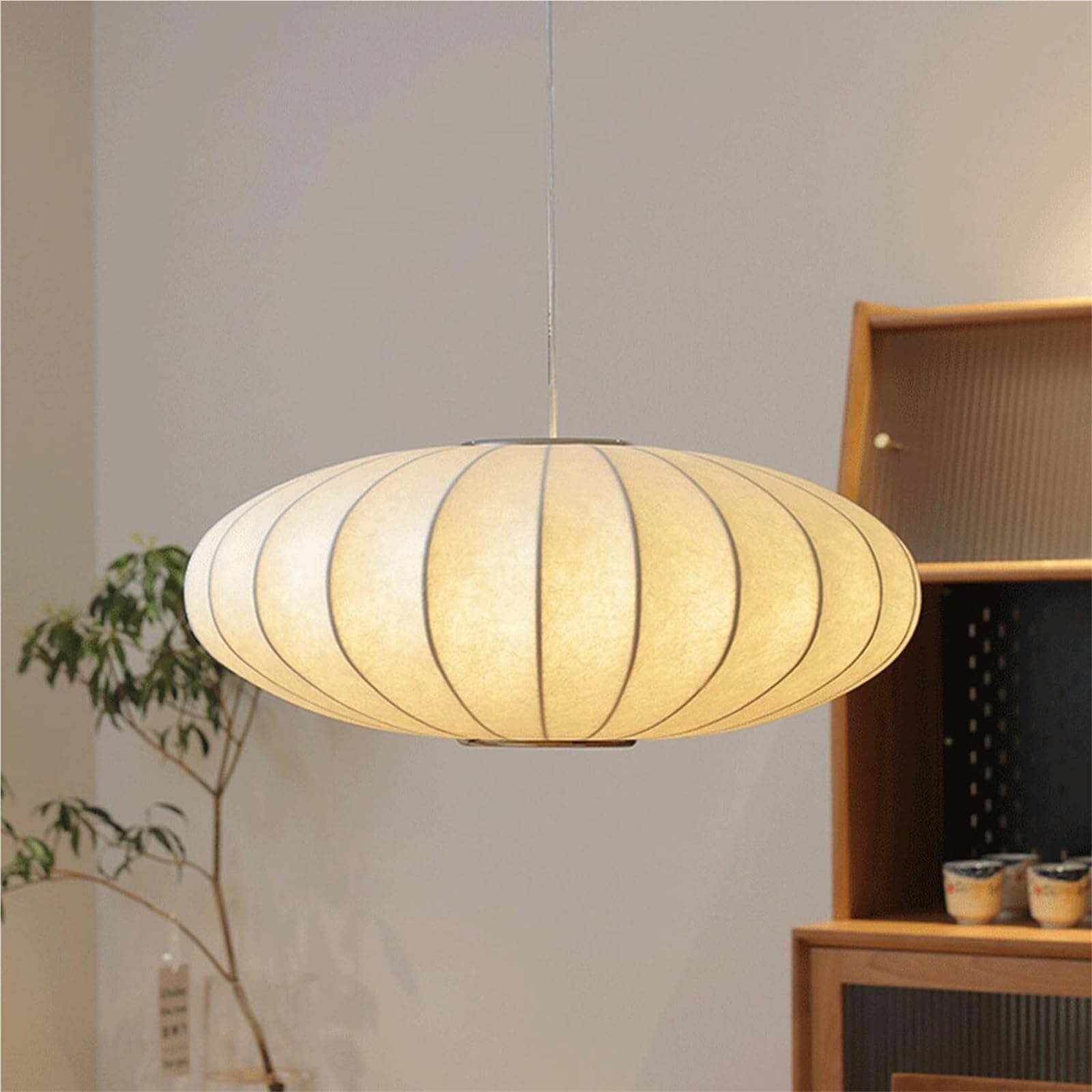 KHUKHU White Bubble Pendant Lamp,Wabi Sabi Drum Light Fixture,Modern Kitchen Island Light,Farmhouse Style Hanging Lamp for Study Room Office(15.74In/40cm)