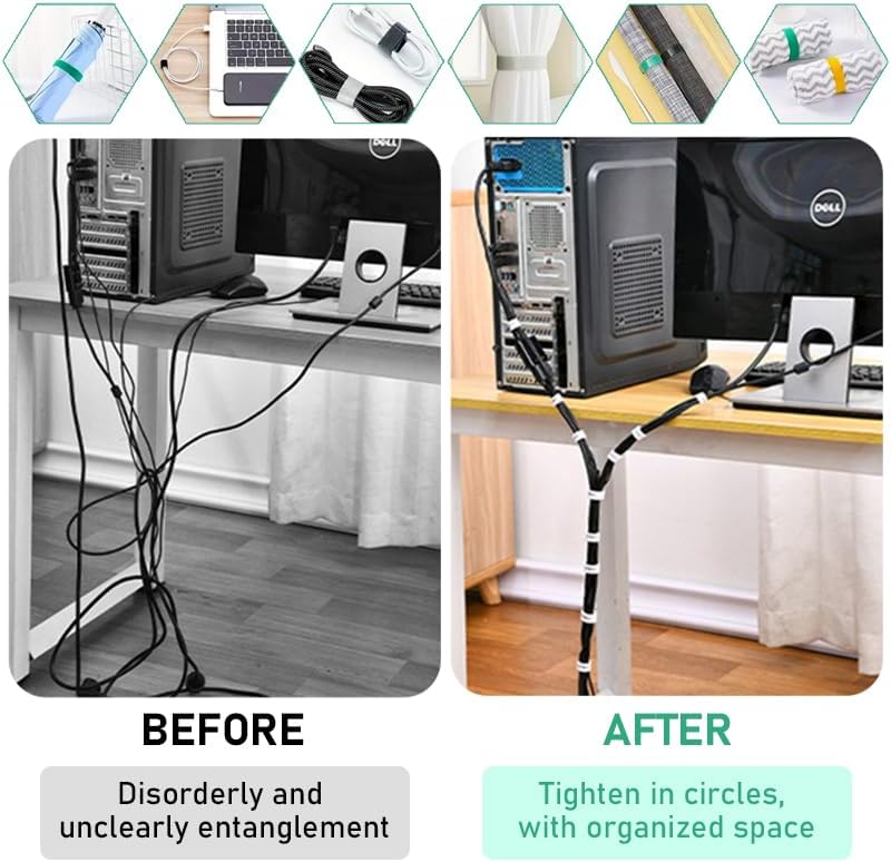 3PCS Tearable Reusable Cable Management Strap, Hook and Loop Cord Organizer Tape for Adjustable Wire Bundling, Home Office Electronics Storage