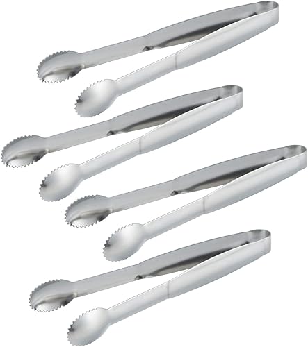 MSY BIGSUNNY Pinzas de hielo de 7 pulgadas para cubo de hielo, pinzas de hielo de acero inoxidable con dientes, pinzas pequeñas para servir