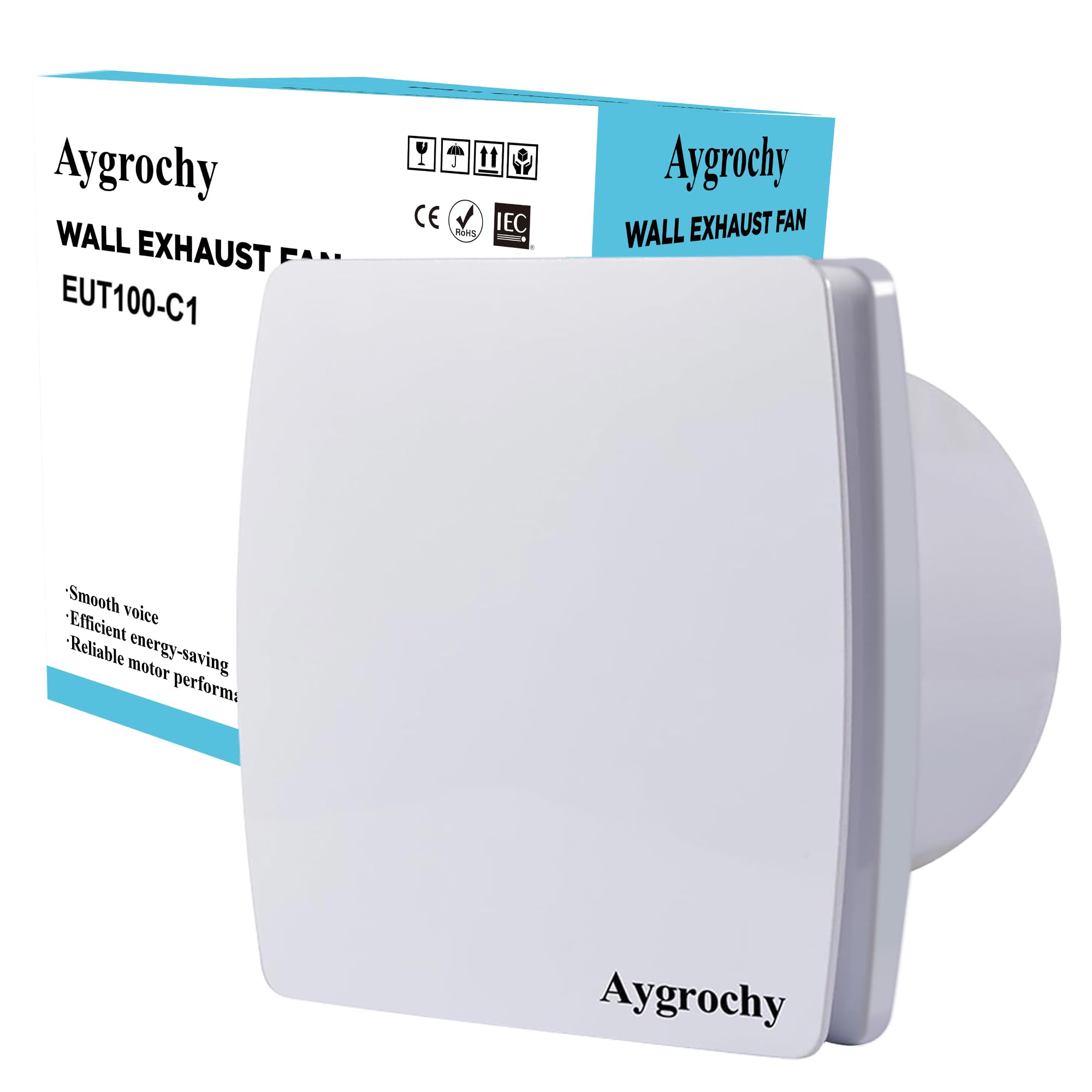 Aygrochy Ventilateur Extracteur d'Air 100mm Silencieux, VMC Salle de Bain avec Clapet Anti-Retour, Prise UE, Économe en Énergie, Pour Salle de Bain, Cuisine, Bureau, WC, Garage