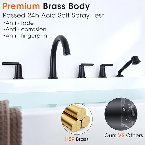 Miniatura 9 de Wintap Grifo de bañera 3 manijas de montaje en cubierta extendido negro mate WT-9809BG