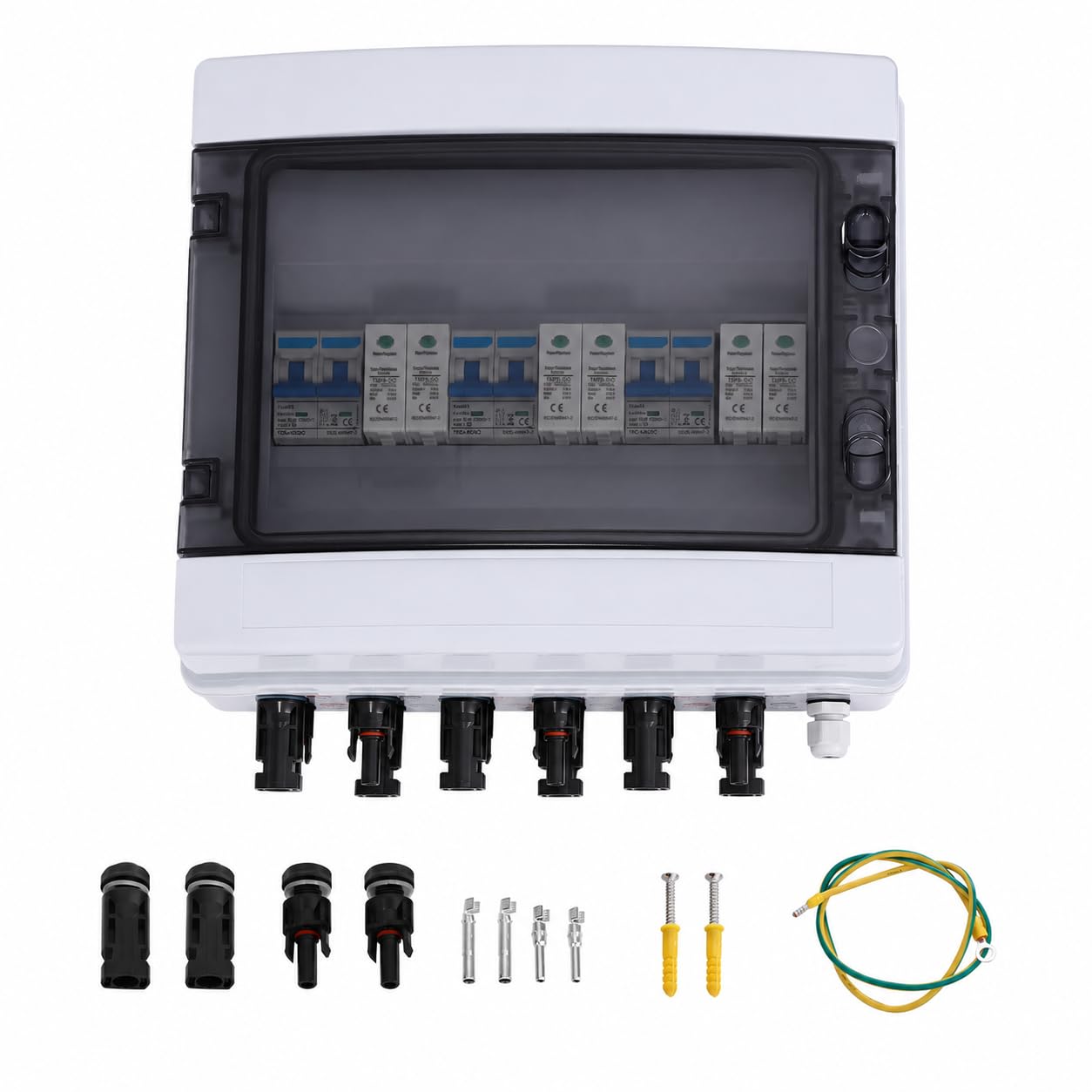 Solarmodule Combiner Box, 6-String (3 in 3 out) DC Solar Überspannungsschutz mit 1000V 40A Trennschalter, IP65 PV-Combiner-Box für Outdoor-Solarmodulen, Wohnmobilen