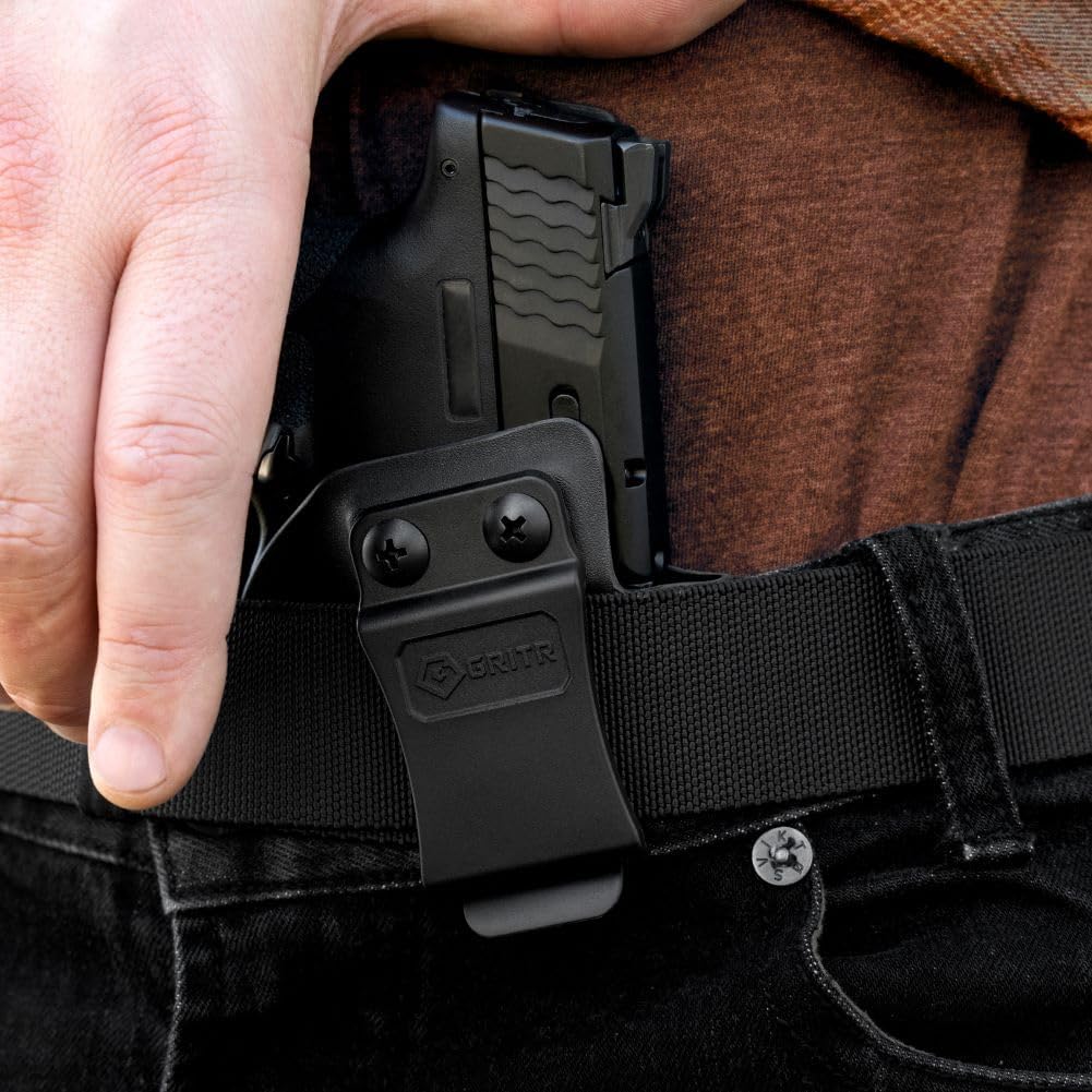 GRITR IWB Kydex Right/Left Hand Gun Holster Compatible with Smith & Wesson M&P Shield/M&P Shield Plus with 1.5" Belt Clip, Open Bottom, Optic Cut, Adjustable Retention