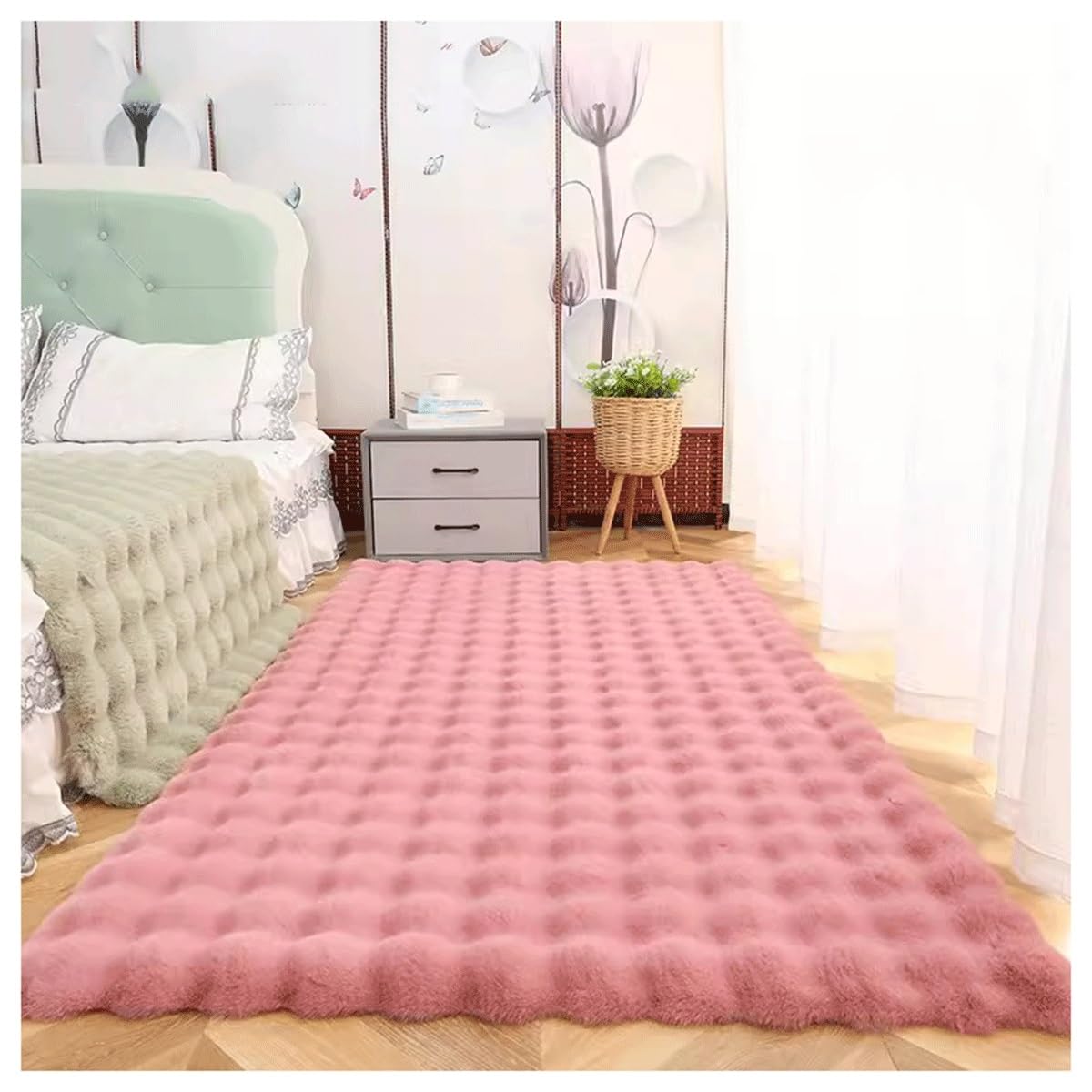 Tapis fausse fourrure salon ultra doux moquette longhair rose de haute densité pour sol moderne