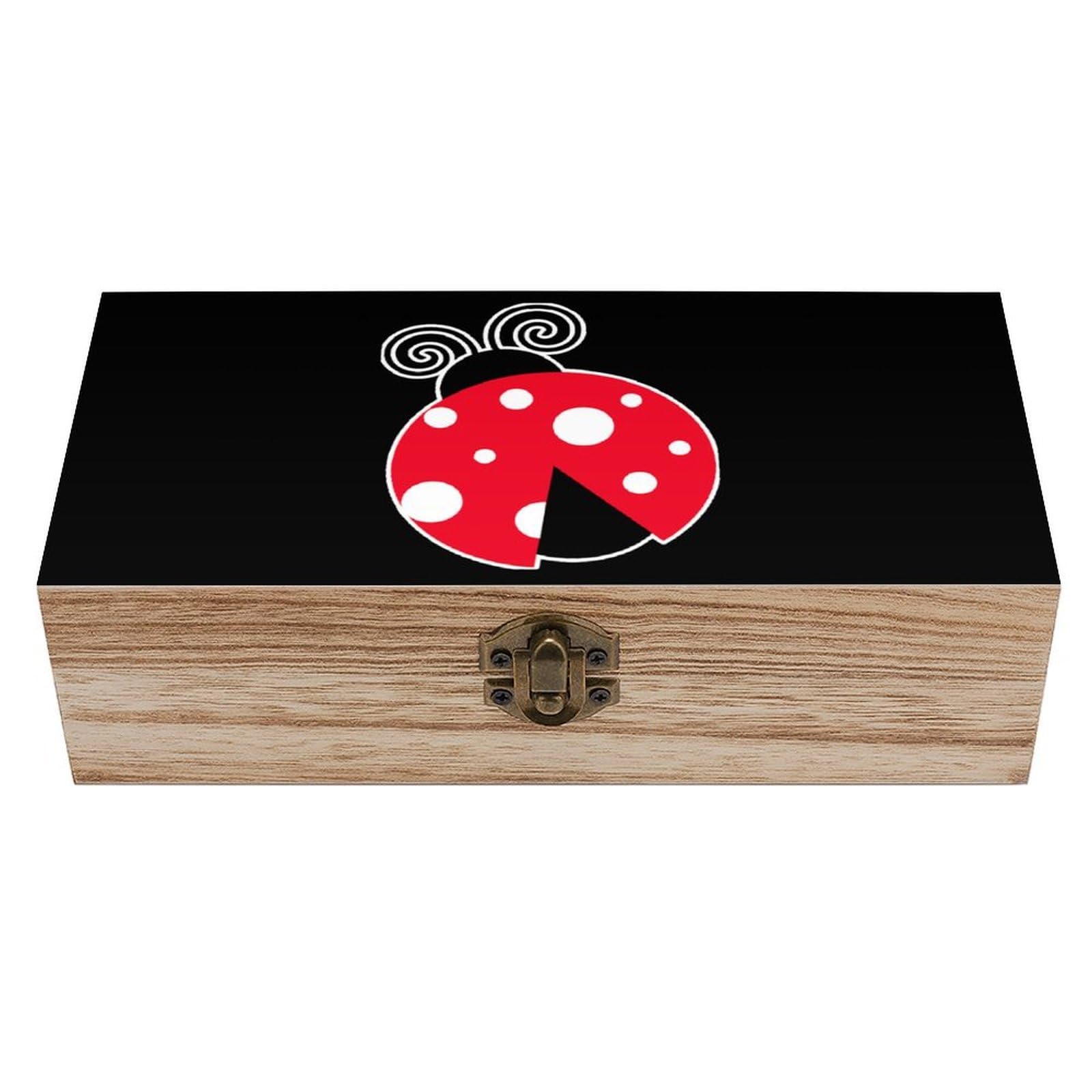 CGSBNGHA Ladybug Wooden Storage Boxes with Lid Memory Box Decorative Organiser for Office And Home