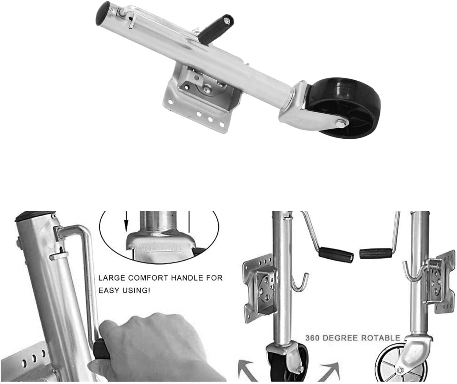 Jack with Wheels Boat Trailer Jack with 6''Wheel,1200Lb Capacity,10In Lift,Bolt-On Swivel Tongue Jack,Heavy-Duty Trailer Jockey Wheel,10''Journey