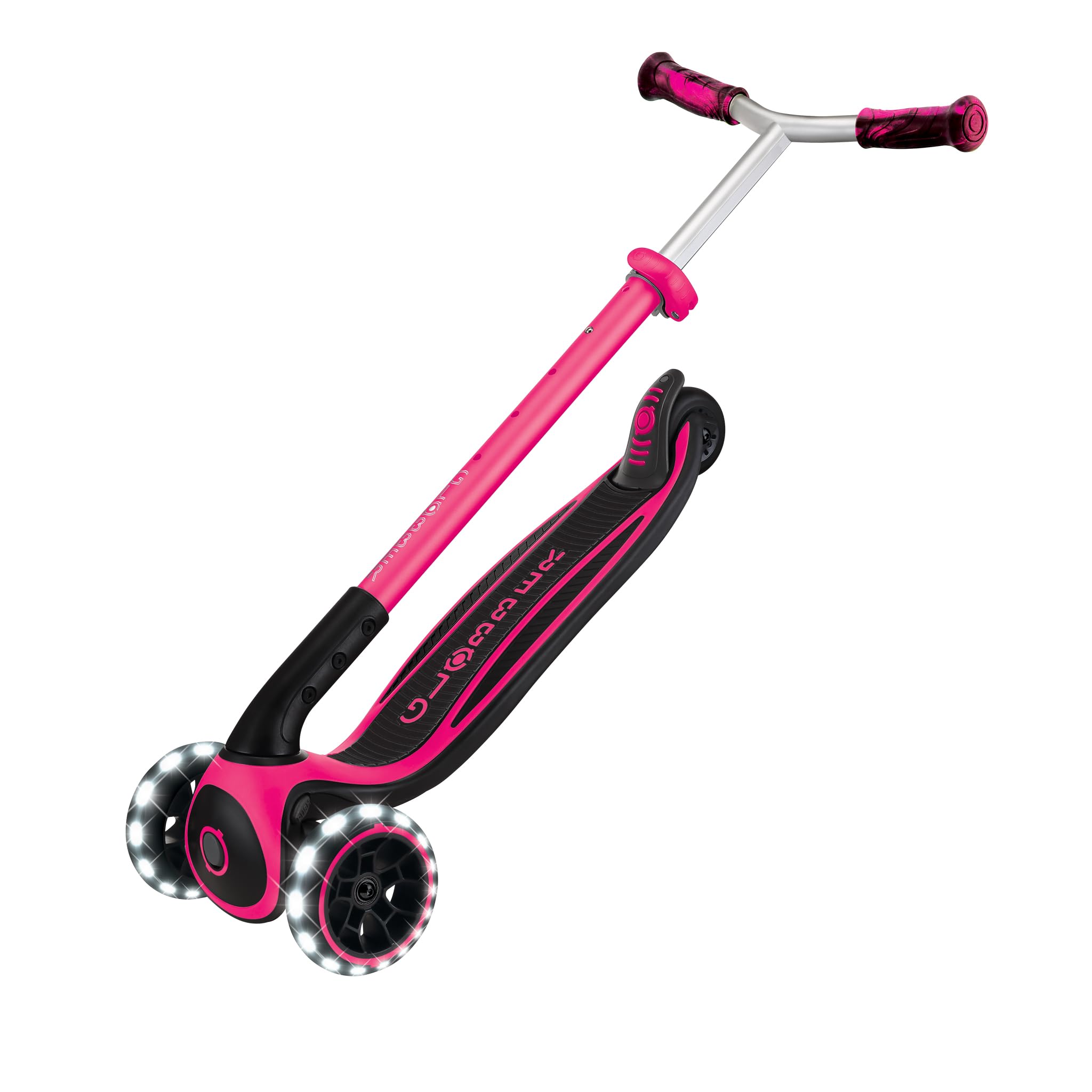GLOBBER ACE Lights – Tretroller Kinder Teenager, 125/80 mm, ABEC 9, 3-rädrig, höhenverstellbar, LED-Leuchtrollen