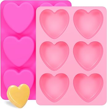 SJ Heart Soap Mold Set, 2-Pack 6-Cavity Silicone Soap Molds
