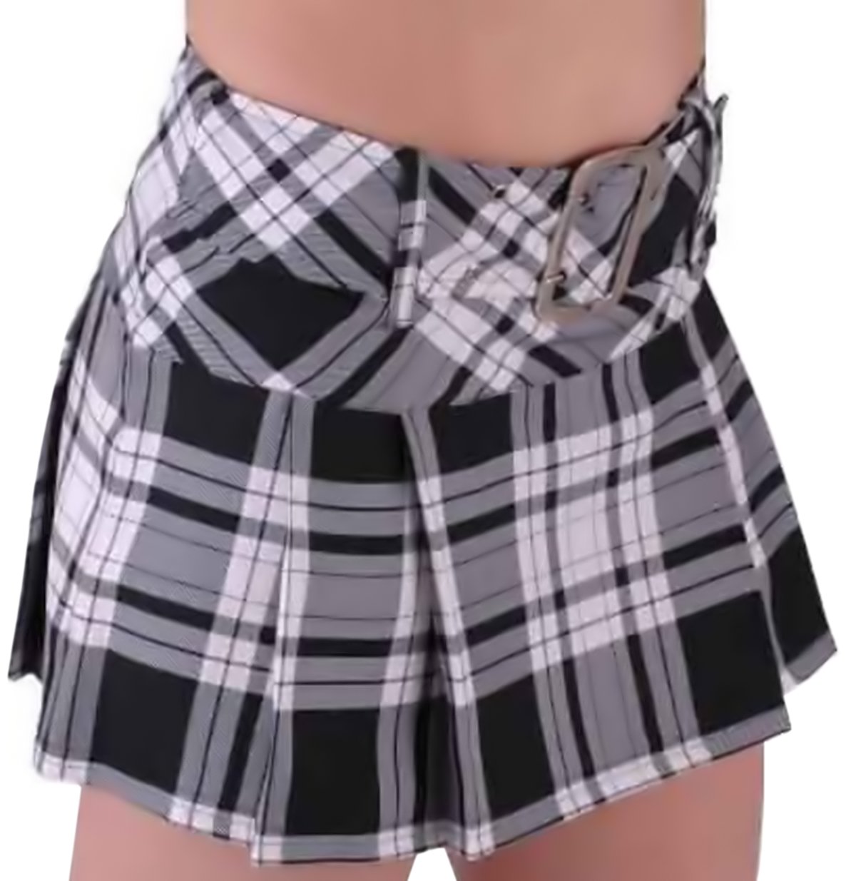 Eye Catch Women's Black/White Tartan - Sheena Fashion Tartan Belt Mini Skirt (10, )