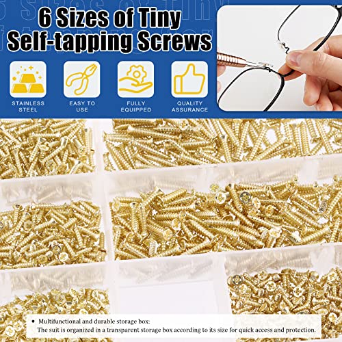 GLARKS G1703 1300Pcs 5mm 6mm 7mm 8mm 10mm Small Tiny Nails Wooden Screws Set Gold Self Drilling Flat Cross Head Screws Assortment Kit for Home Furniture Decor (Gold) - Image 3