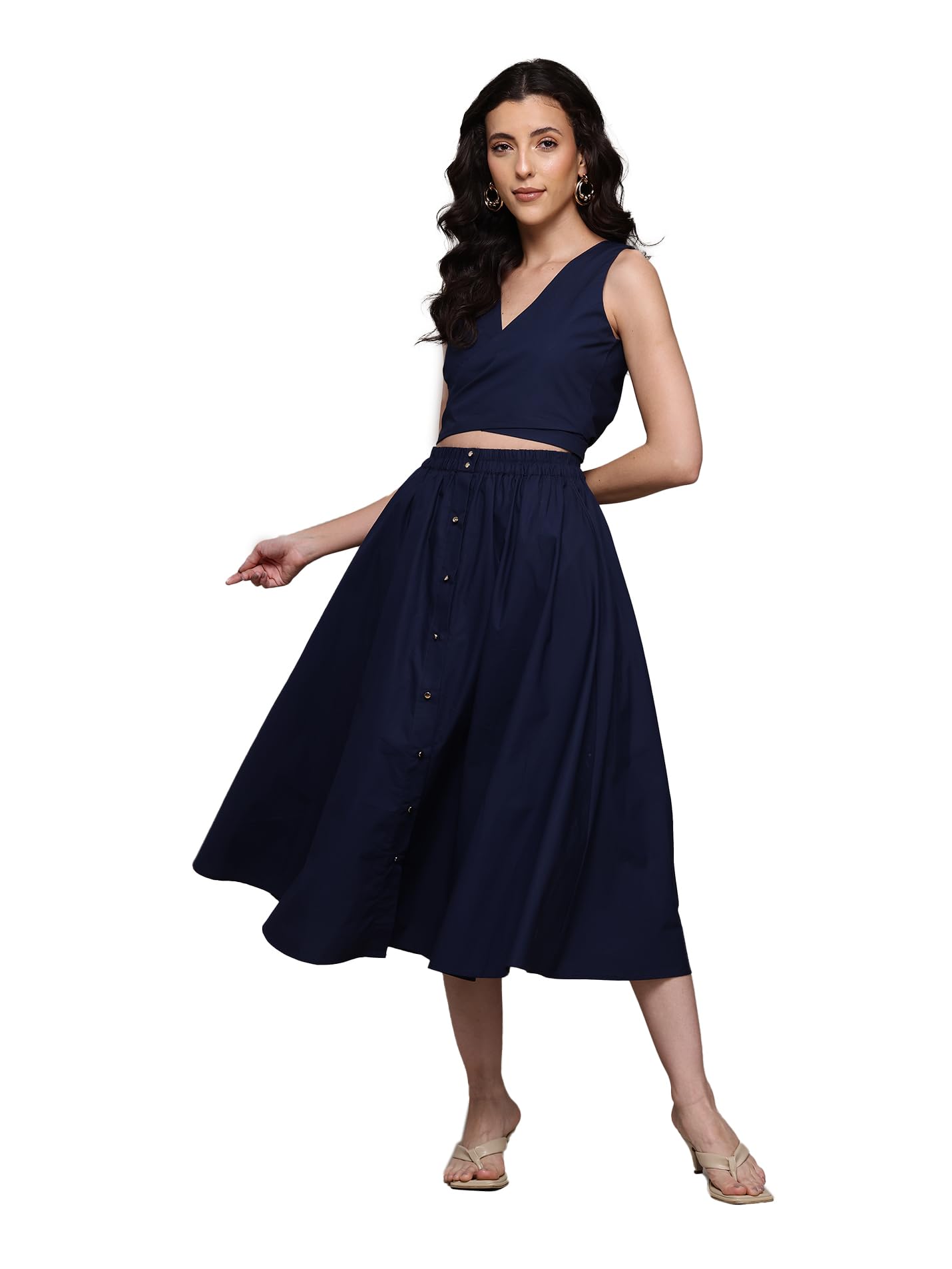 Navy Dorena Top with Skirt Co-Ord Set