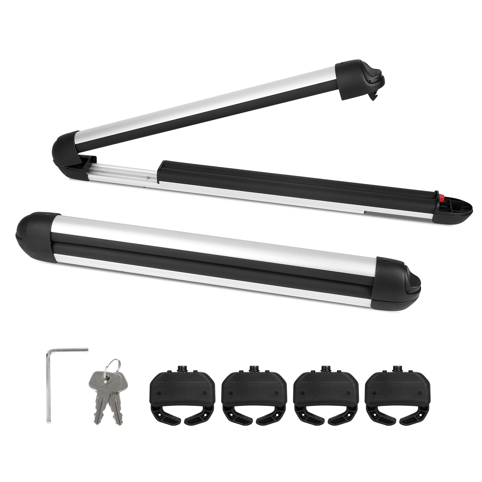 Richeer Ski- und Snowboard-Dachträger, Universal-Skiträger, 28'' Passend für 6 Paar Skier/4 Snowboards, mit Anti-Diebstahl-Schloss, Passend für Square/Round/Aero/Oval Cross Bars, Silber