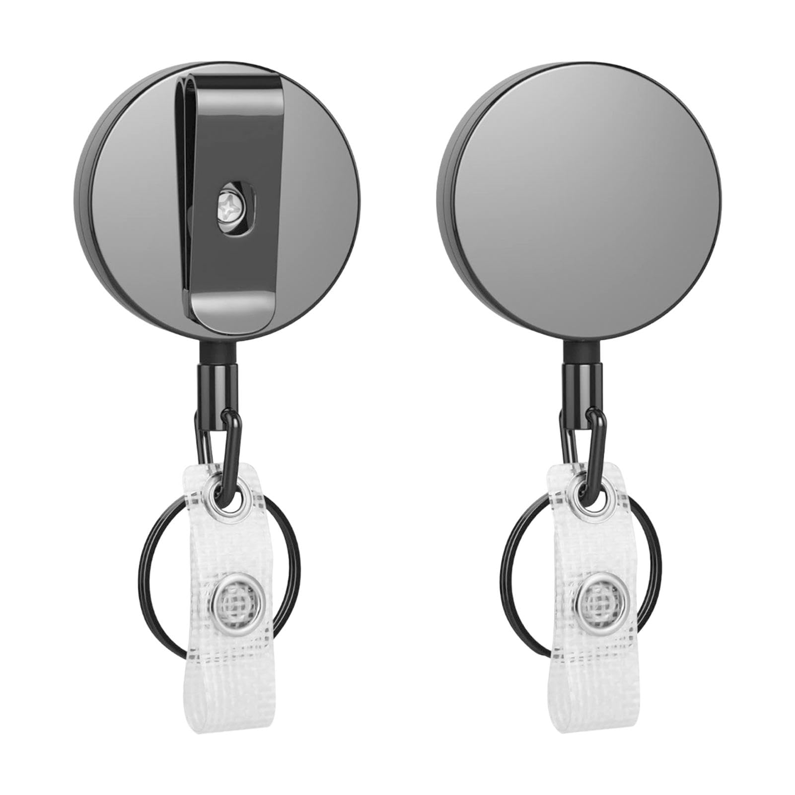 2 Pack Heavy Duty Retractable Badge Reel, Retractable Lanyard & Keychain, Upgrade 60cm Nylon Cord Badge Holders, Metal ID Badge Clip with Belt Clip Key Ring for Name Card Lanyard Keychain