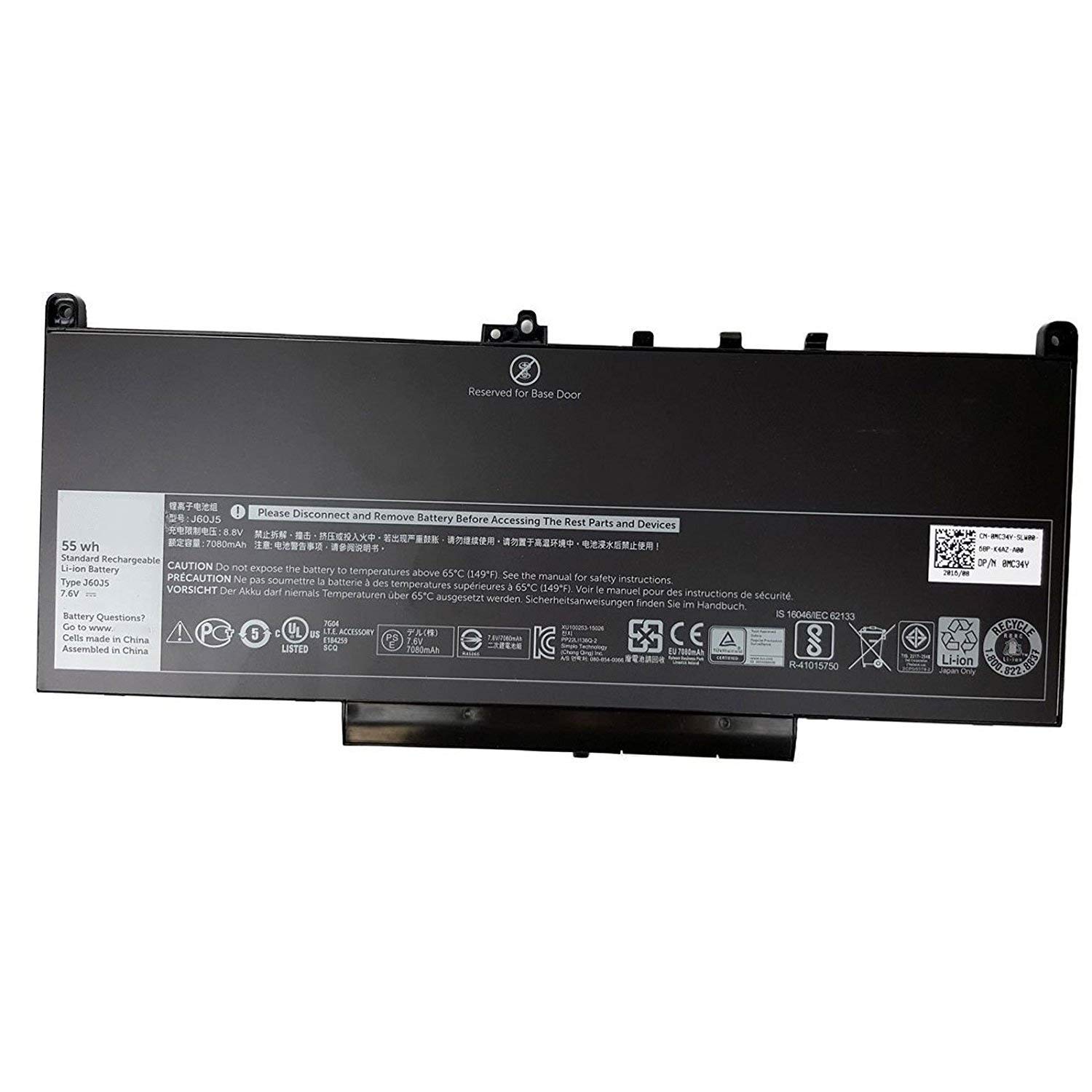 55WH J60J5 Batterie pour Dell Latitude E7270 E7470 Series Notebook R1V85 451-BBSX 451-BBSY 451-BBSU MC34Y 1W2Y2 GG4FM WYWJ2 242WD 7.6V 4-Cell