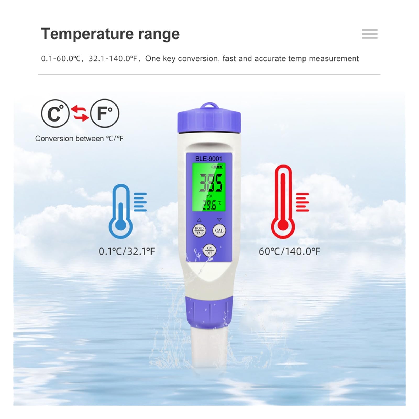 Bluetooth Smart Water Quality Tester Temp/ORP Monitor Online APP Control Analizator wody