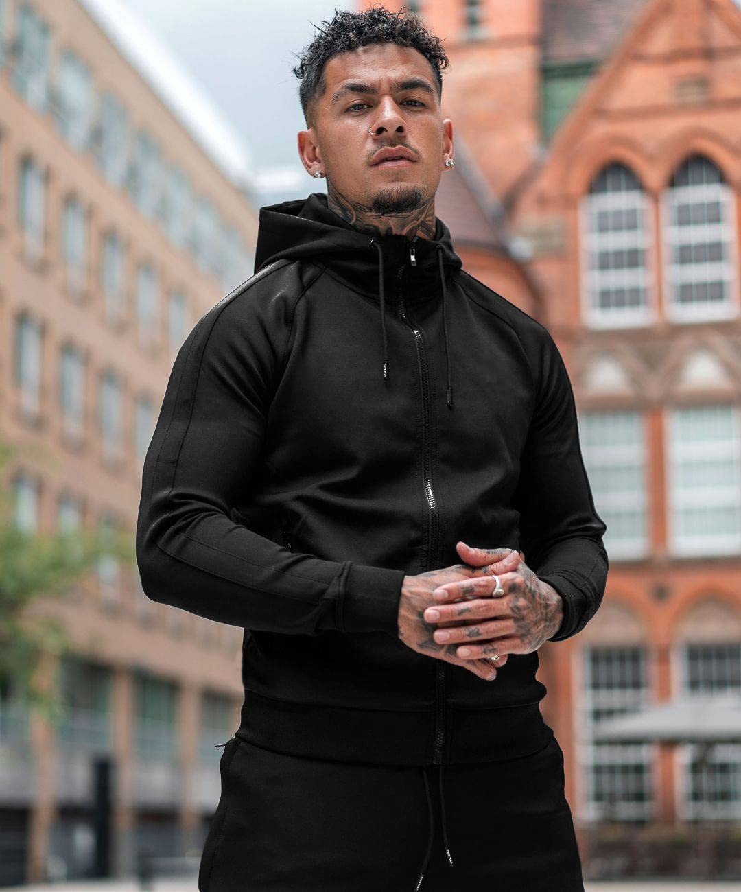 COOFANDY Tuta Da Uomo Set 2 Pezzi Pantaloni Jogging Pantaloni Tuta Con Zip Intera Capispalla Atletica Con Tasche Laterali Manica Lunga Palestra Causale