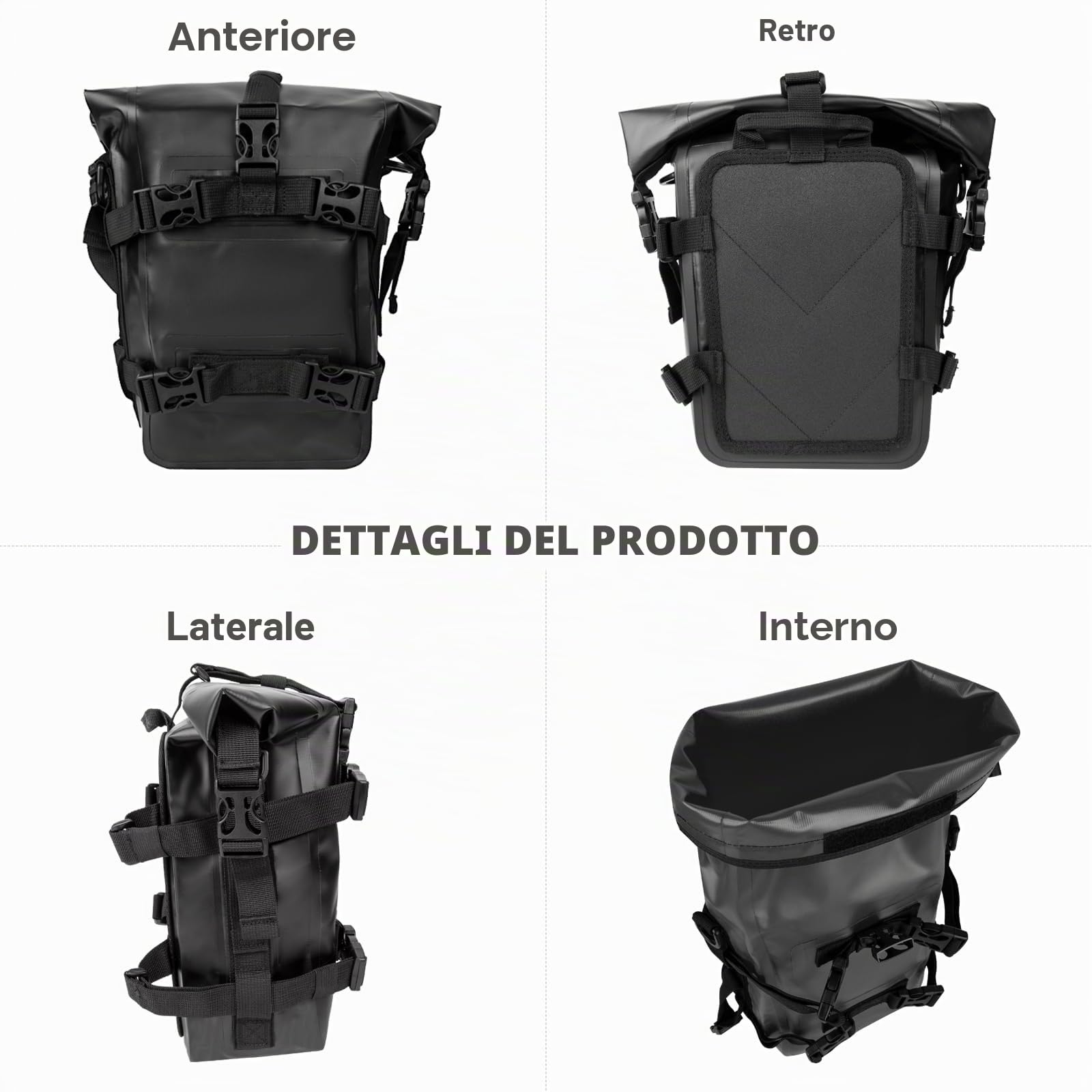 Borsa da Serbatoio per Moto Impermeabile 8L - Bagaglio da Viaggio Motociclette Guida Sportiva all'aperto Escursionismo Campeggio Equipaggiamento Durevole con Cinghie Regolabili Tracolla(Nero)