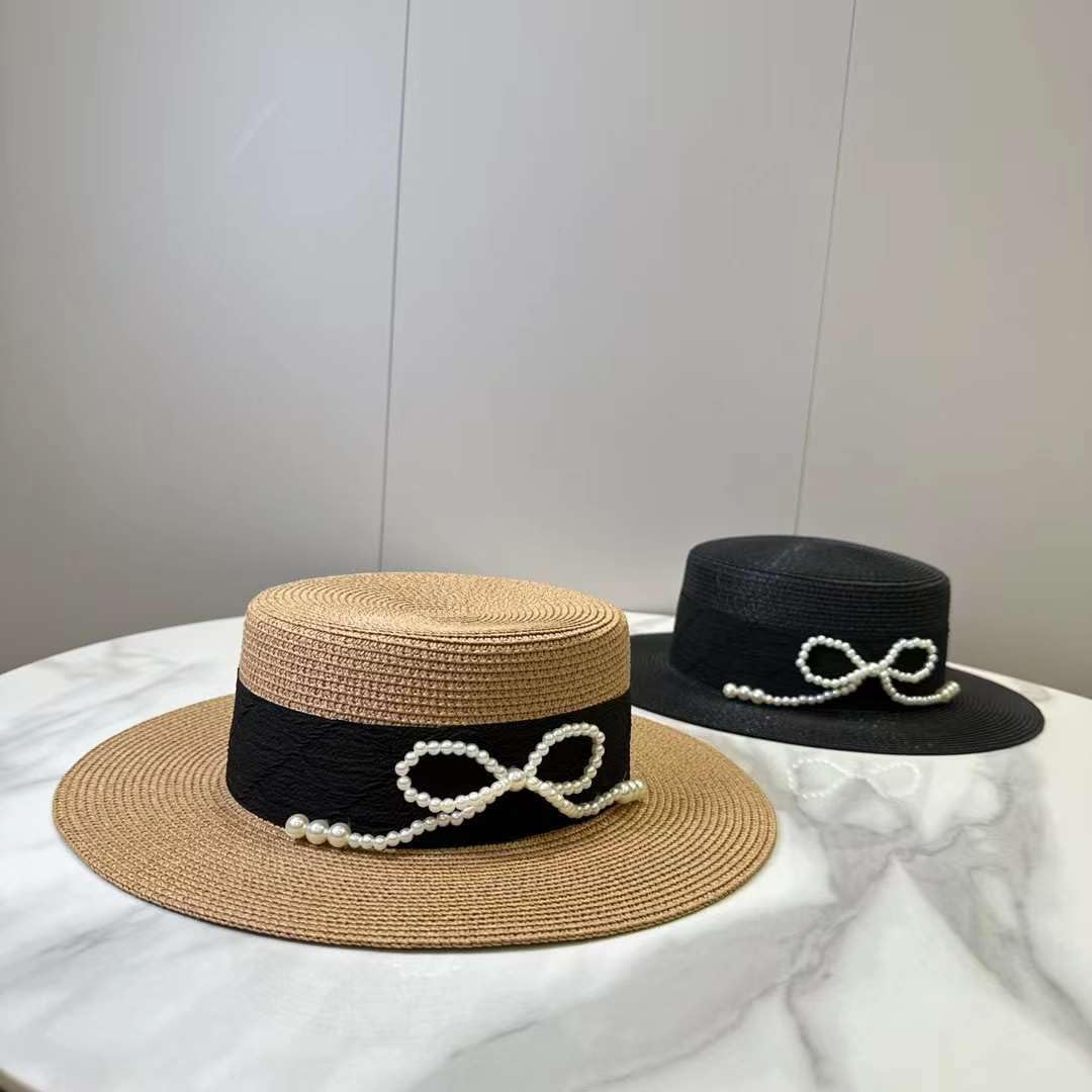 Sombrero de Paja Trenzado de Verano para Mujer,de ala Ancha,Transpirable,con Protección UV y Lazo de Perla,Ligero,para Playa,Vacaciones,Viajes y Actividades Al Aire Libre