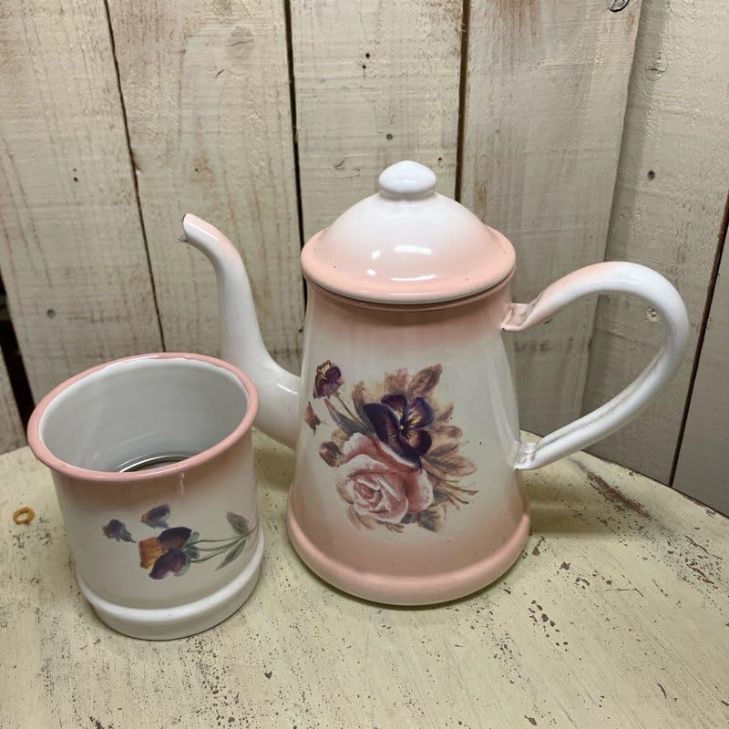 Amazon | 野田ホーロー 花柄アンティーク 2段 コーヒーポット | 有限