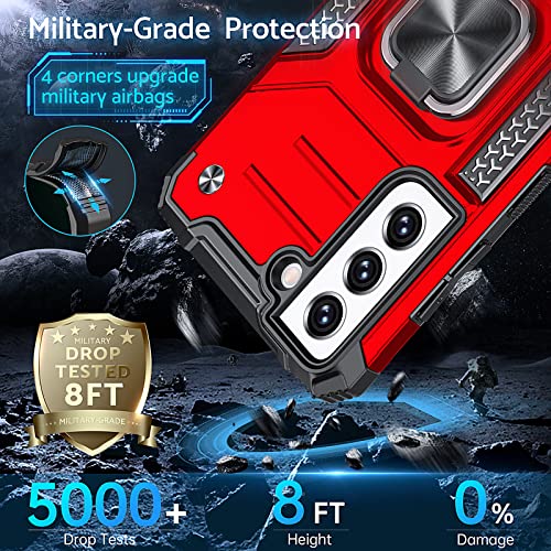 Anqrp Galaxy S21 Fe Case, Military Grade Protective Phone Case Cover With Rotatable Metal Ring Kickstand [Support Magnet Mount] Compatible With Samsung Galaxy S21 Fe 5G, Red #TOP5