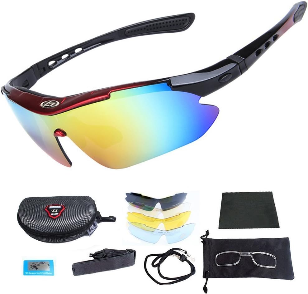 Cycling Glasses - Outdoor Fishing Driving Tennis Cricket Golf Biking Running Sports Sunglasses with Case and 5 Interchangeable Polarized Lenses UV 400 Protection For Women & Men