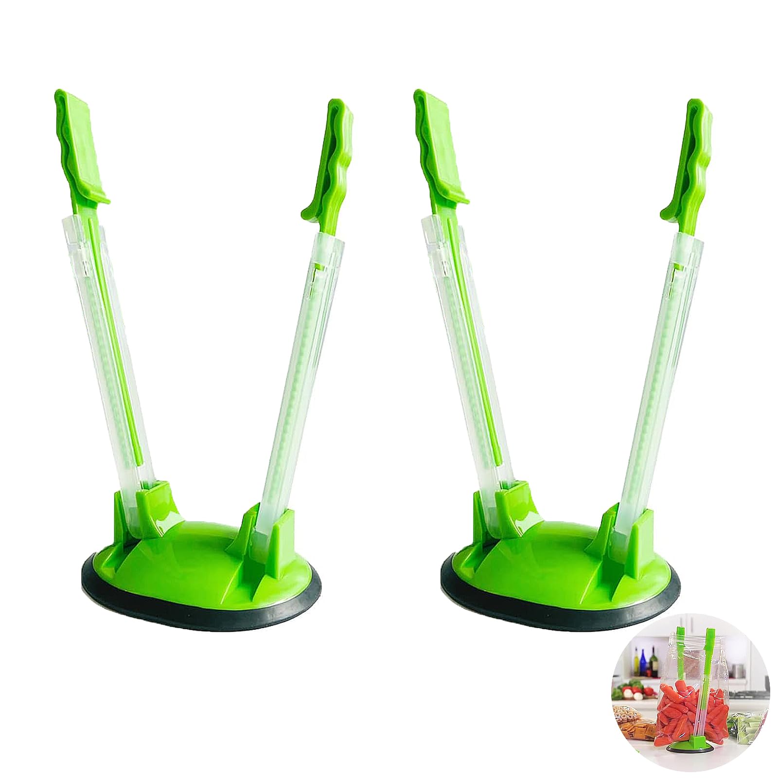 CUWERFO 2 PCS Baggy Racks, Freezer Bag Holder Stand, Bag Holders for Meal Prep, Food Storage Bags Clips Stands, Food Bag Holder Stand, for Plastic Bags(Green)