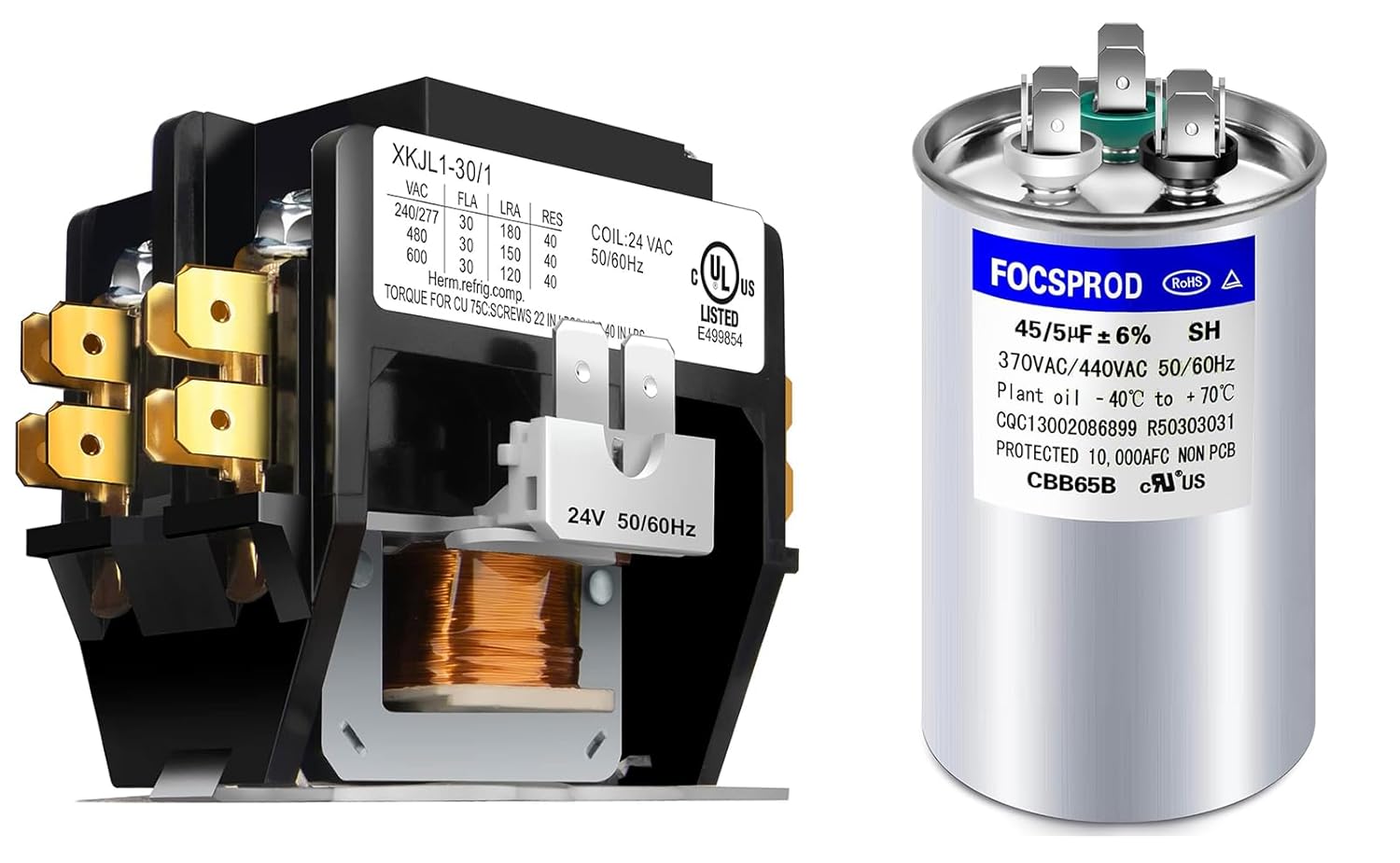 HVAC Contactor 1P30A24V & Capacitor for AC 45/5 MFD 370V/440V CBB65 AC